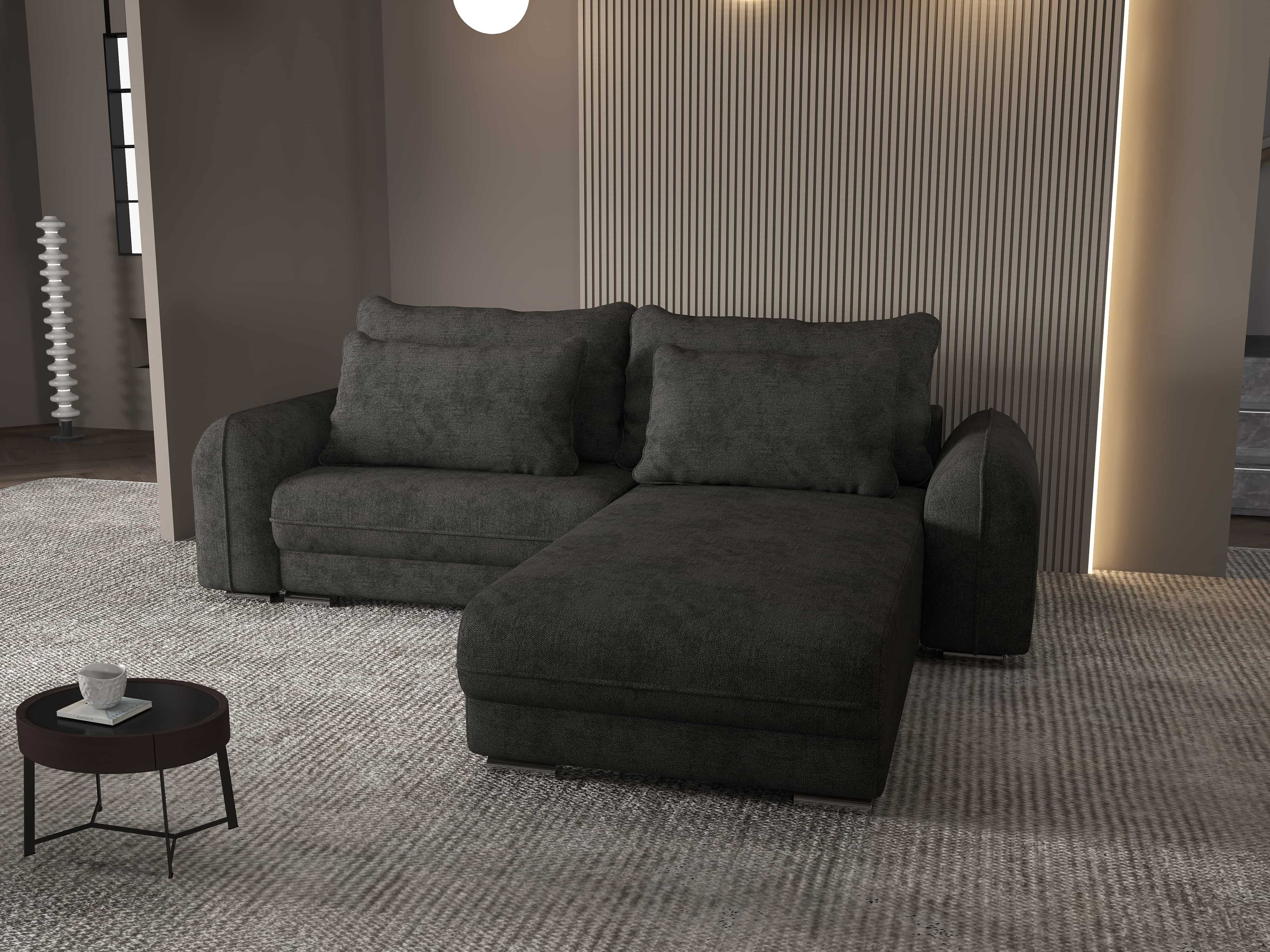 Colțar extensibil dumonde cu ladă de depozitare si sezut confortabil din spuma HR, Denver Enjoy Negru 275x185 cm II Fabrica