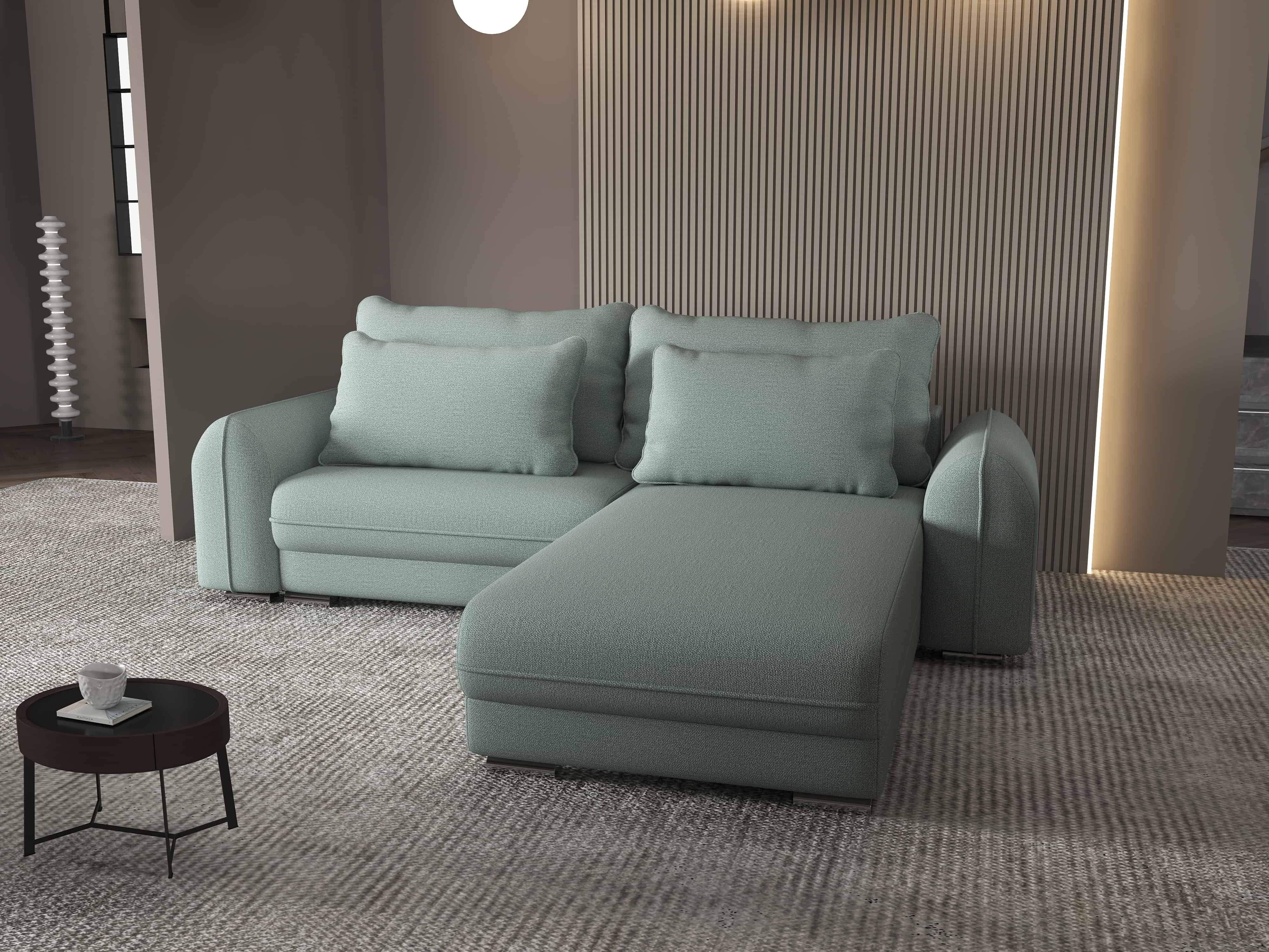 Colțar extensibil dumonde cu ladă de depozitare si sezut confortabil din spuma HR, Denver Enjoy Mint 275x185 cm II Fabrica