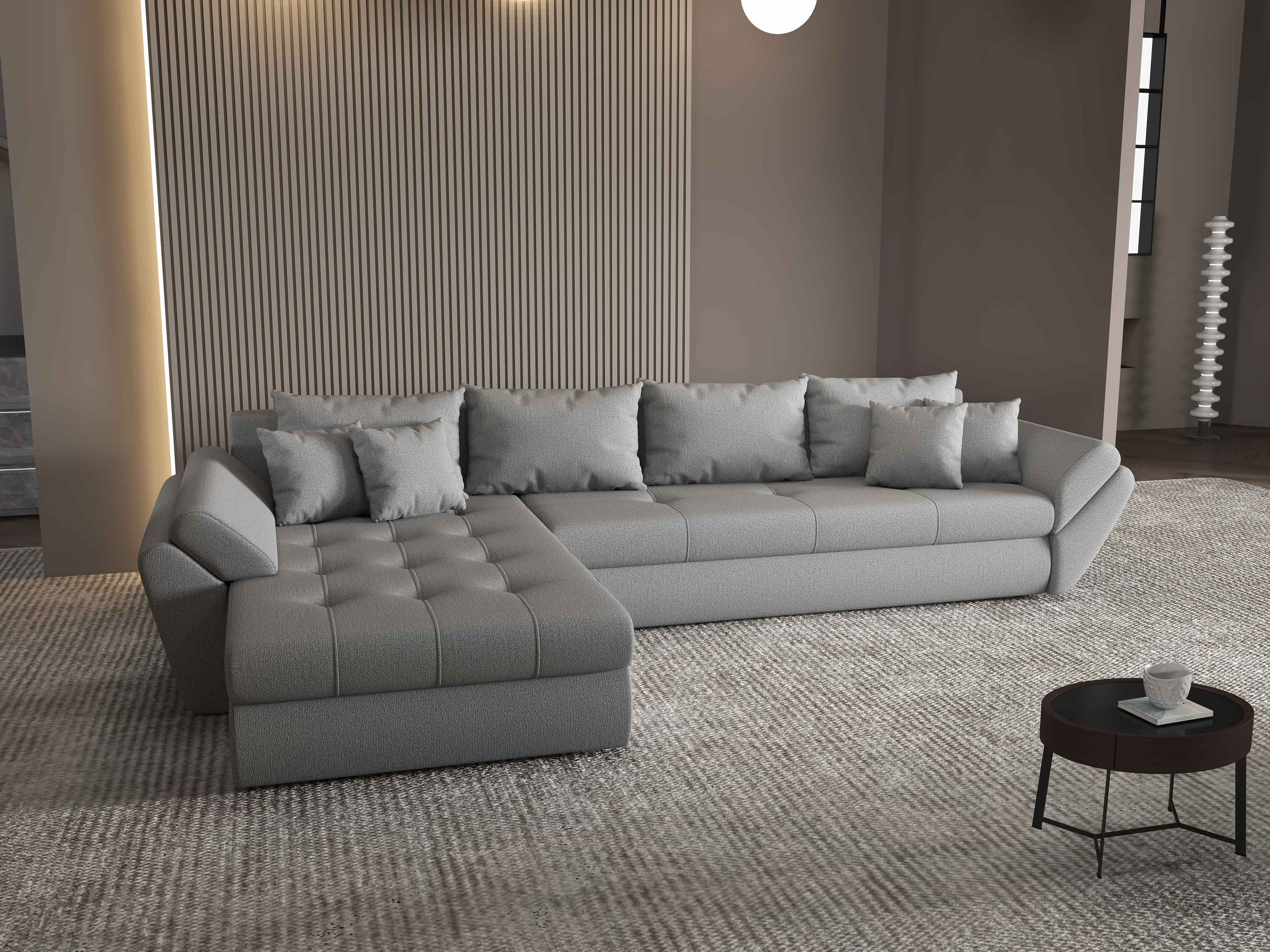 Colțar extensibil dumonde cu ladă de depozitare si sezut confortabil din spuma HR, Loana XL Enjoy Gri 335x185 cm Fabrica