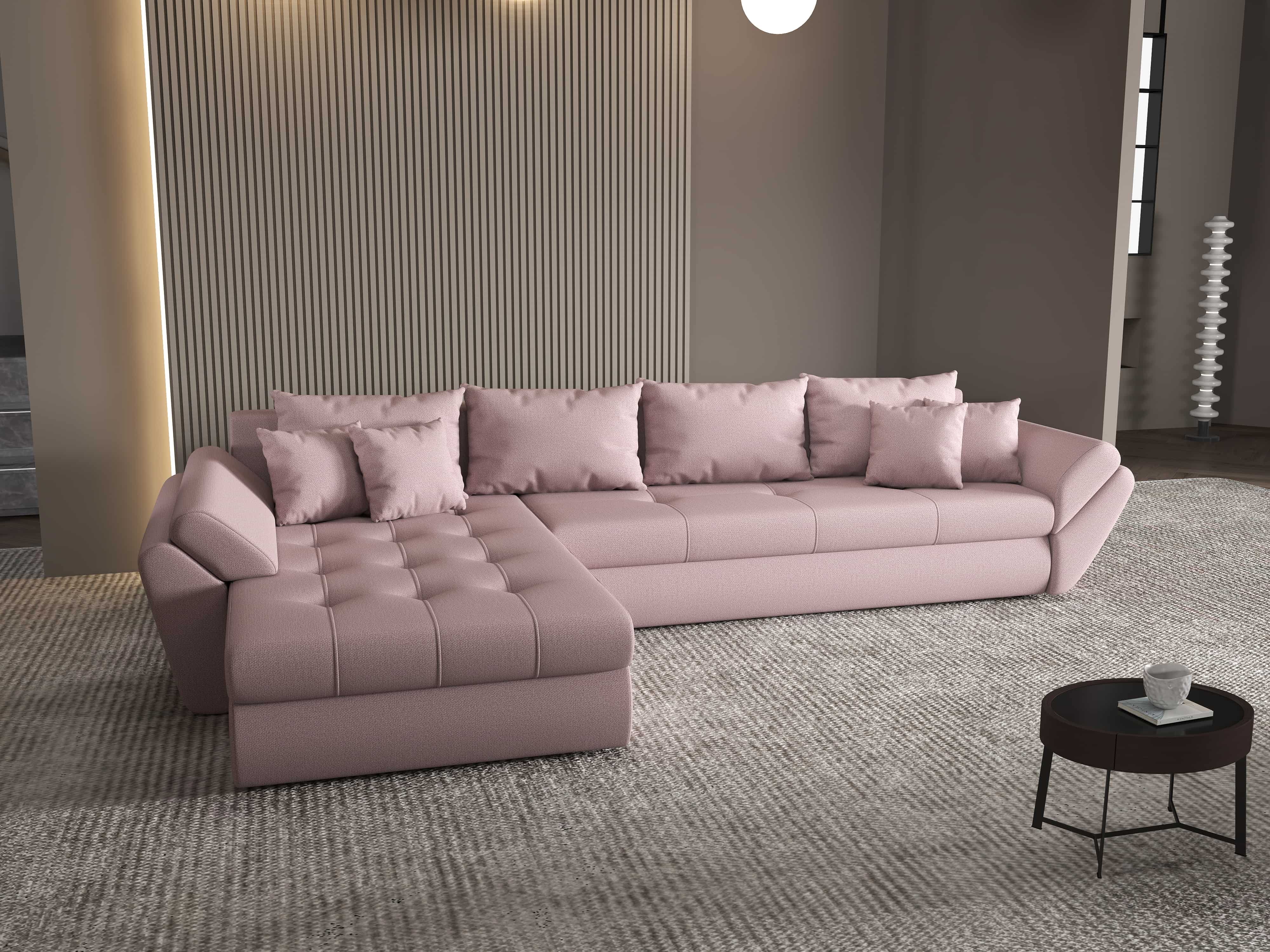 Colțar extensibil dumonde cu ladă de depozitare si sezut confortabil din spuma HR, Loana XL Enjoy Flamingo 335x185 cm Fabrica