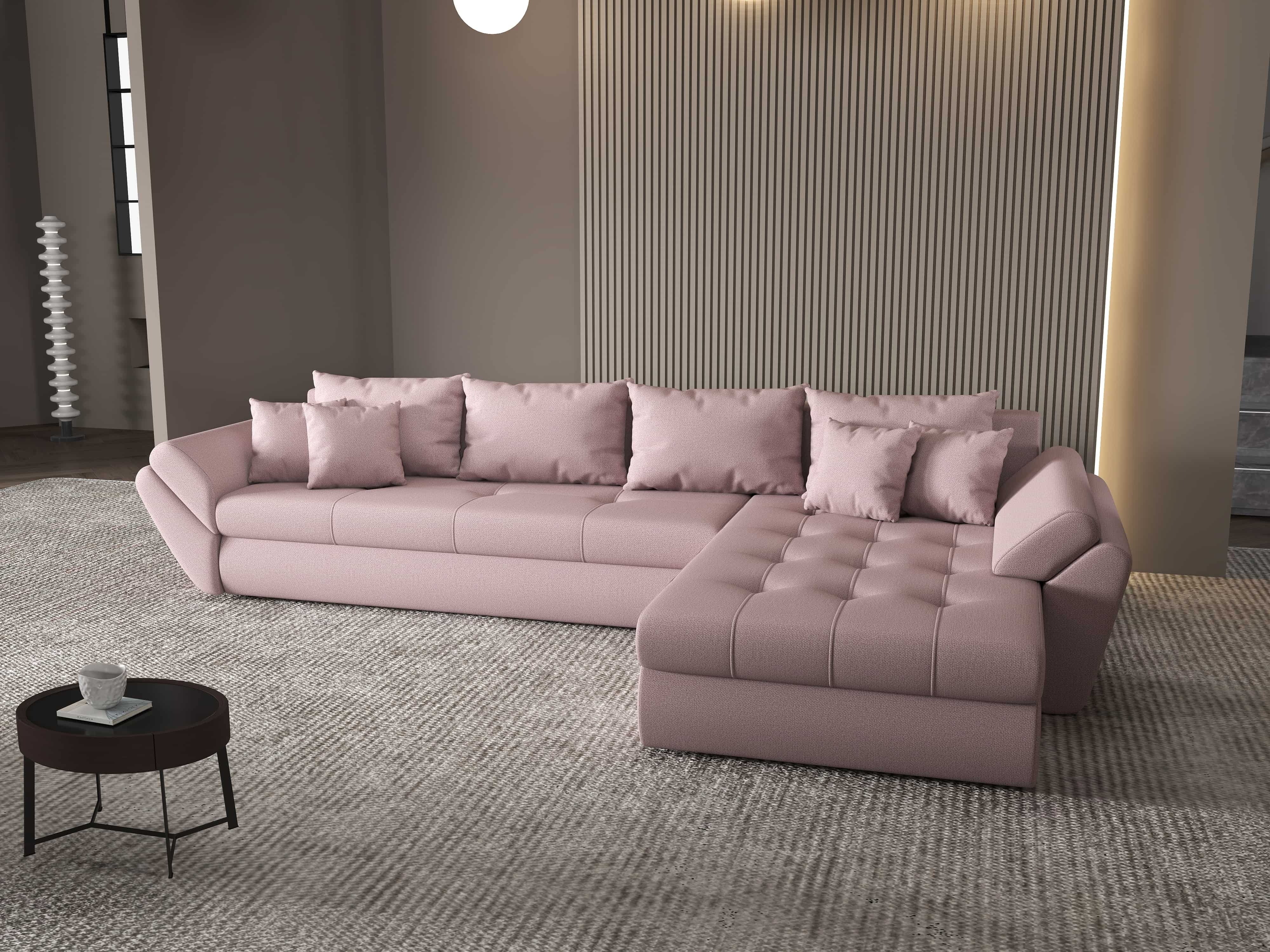 Colțar extensibil dumonde cu ladă de depozitare si sezut confortabil din spuma HR, Loana XL Enjoy Flamingo II 335x185 cm Fabrica