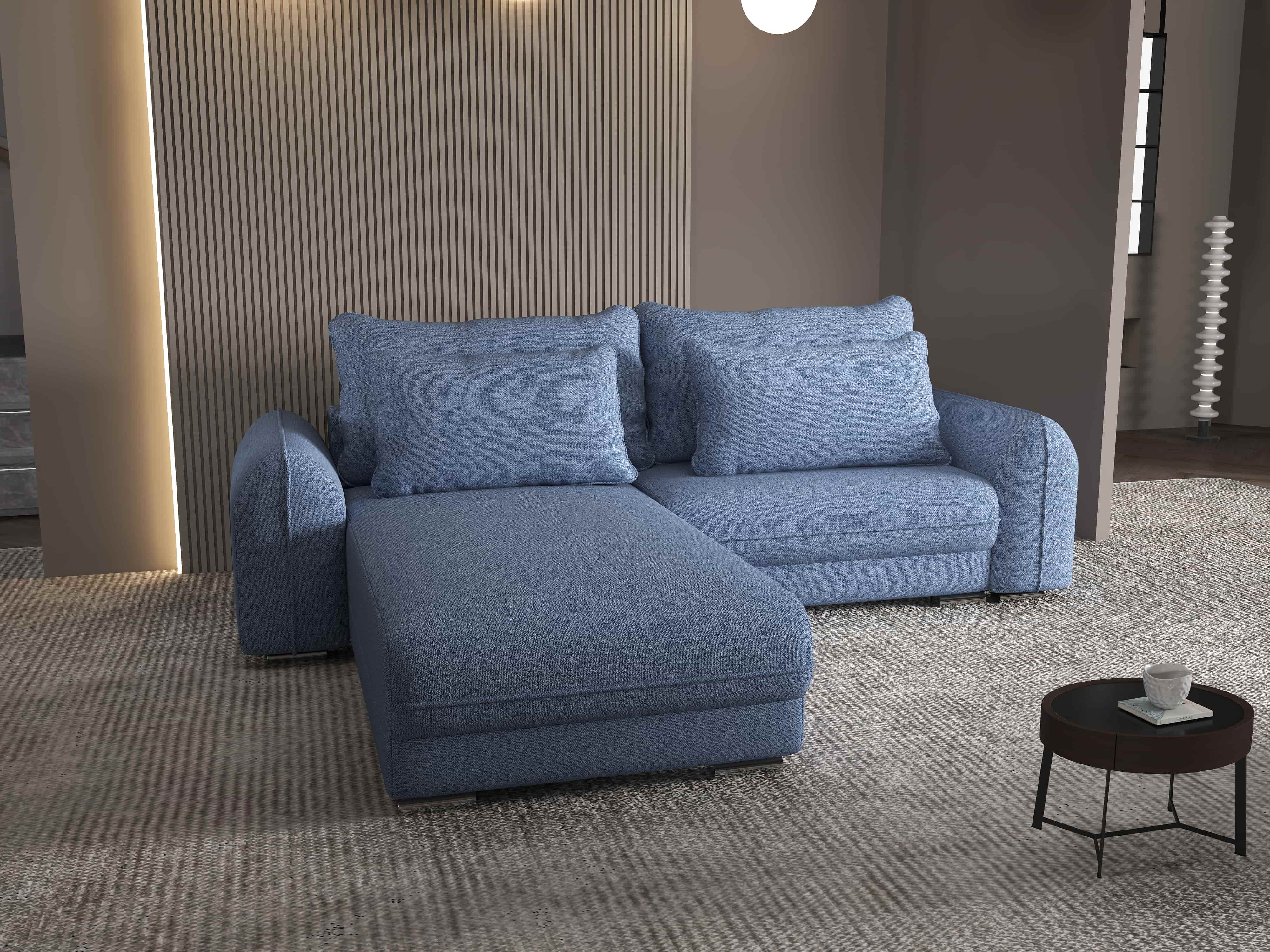 Colțar extensibil dumonde cu ladă de depozitare si sezut confortabil din spuma HR, Denver Enjoy Albastru 275x185 cm Fabrica