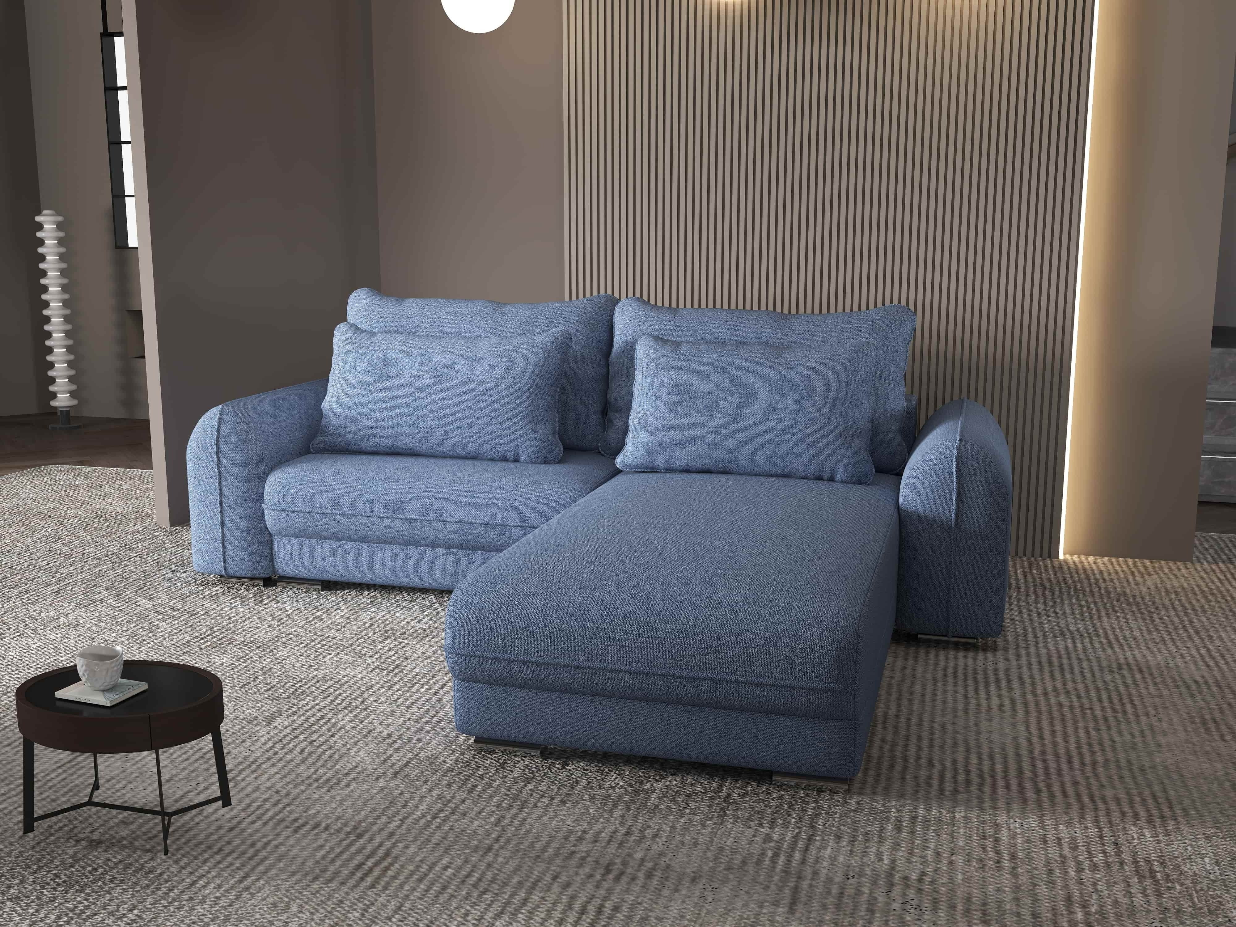 Colțar extensibil dumonde cu ladă de depozitare si sezut confortabil din spuma HR, Denver Enjoy Albastru 275x185 cm II Fabrica