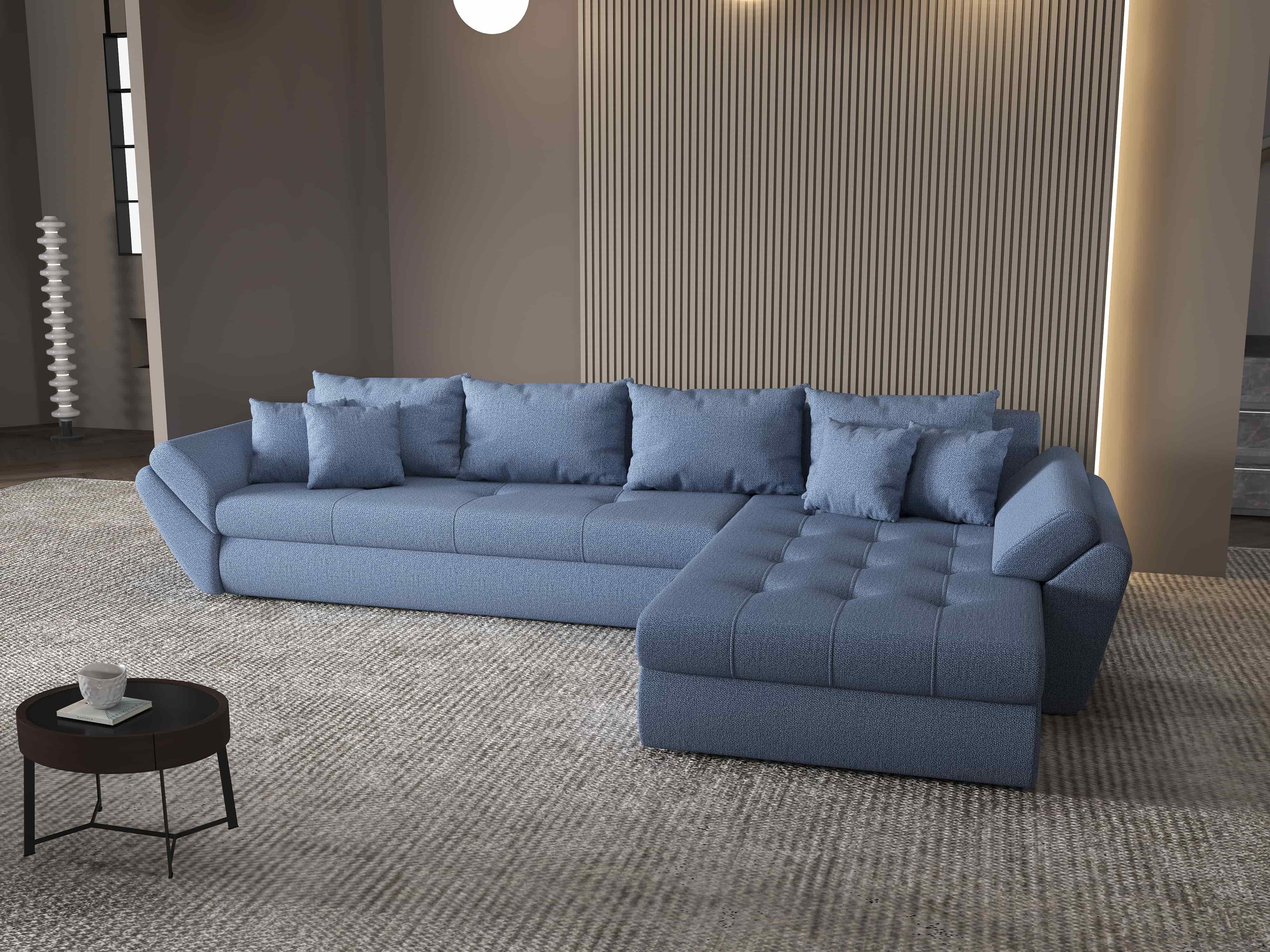 Colțar extensibil dumonde cu ladă de depozitare si sezut confortabil din spuma HR, Loana XL Enjoy Albastru II 335x185 cm Fabrica