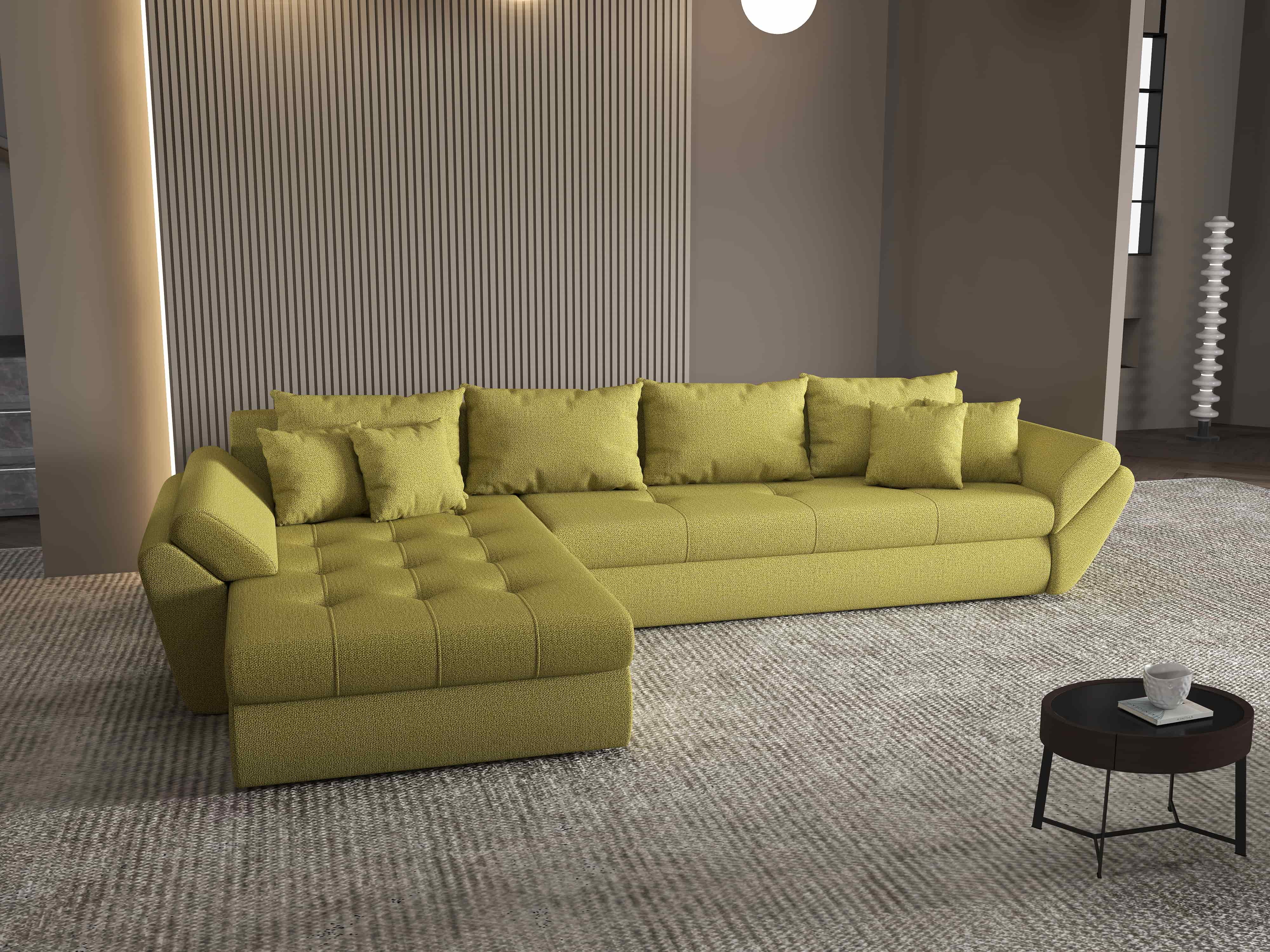 Colțar extensibil dumonde cu ladă de depozitare si sezut confortabil din spuma HR, Loana XL Enjoy Verde 335x185 cm Fabrica