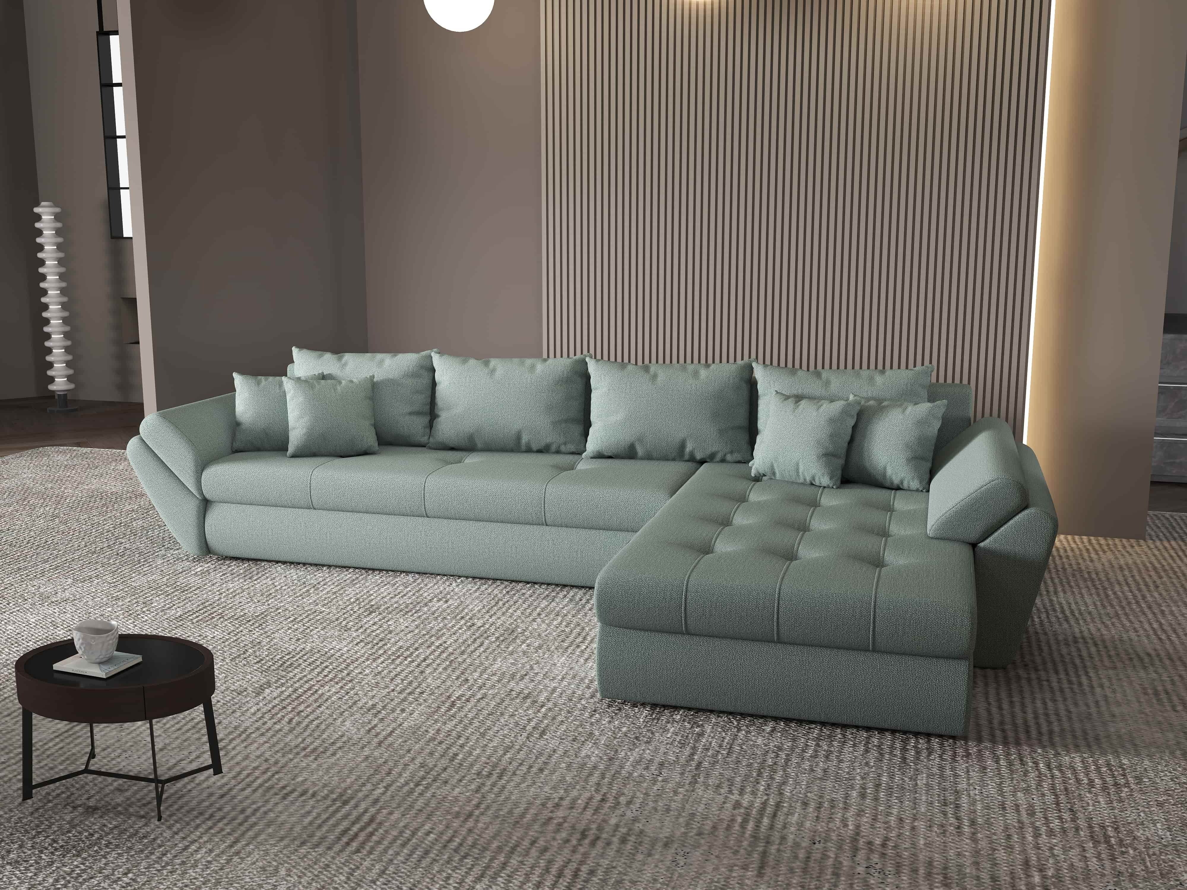 Colțar extensibil dumonde cu ladă de depozitare si sezut confortabil din spuma HR, Loana XL Enjoy Mint II 335x185 cm Fabrica