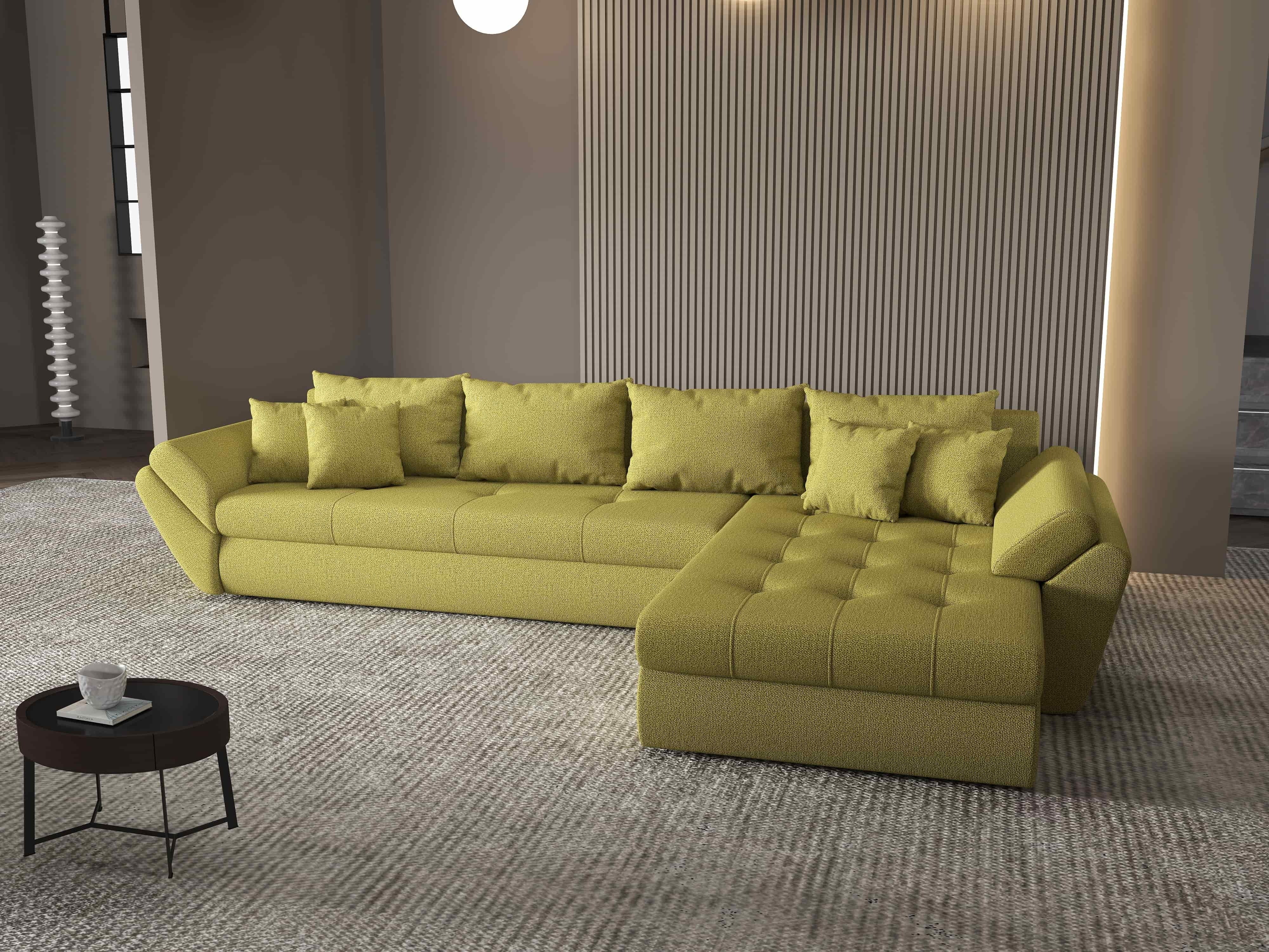 Colțar extensibil dumonde cu ladă de depozitare si sezut confortabil din spuma HR, Loana XL Enjoy Verde II 335x185 cm Fabrica