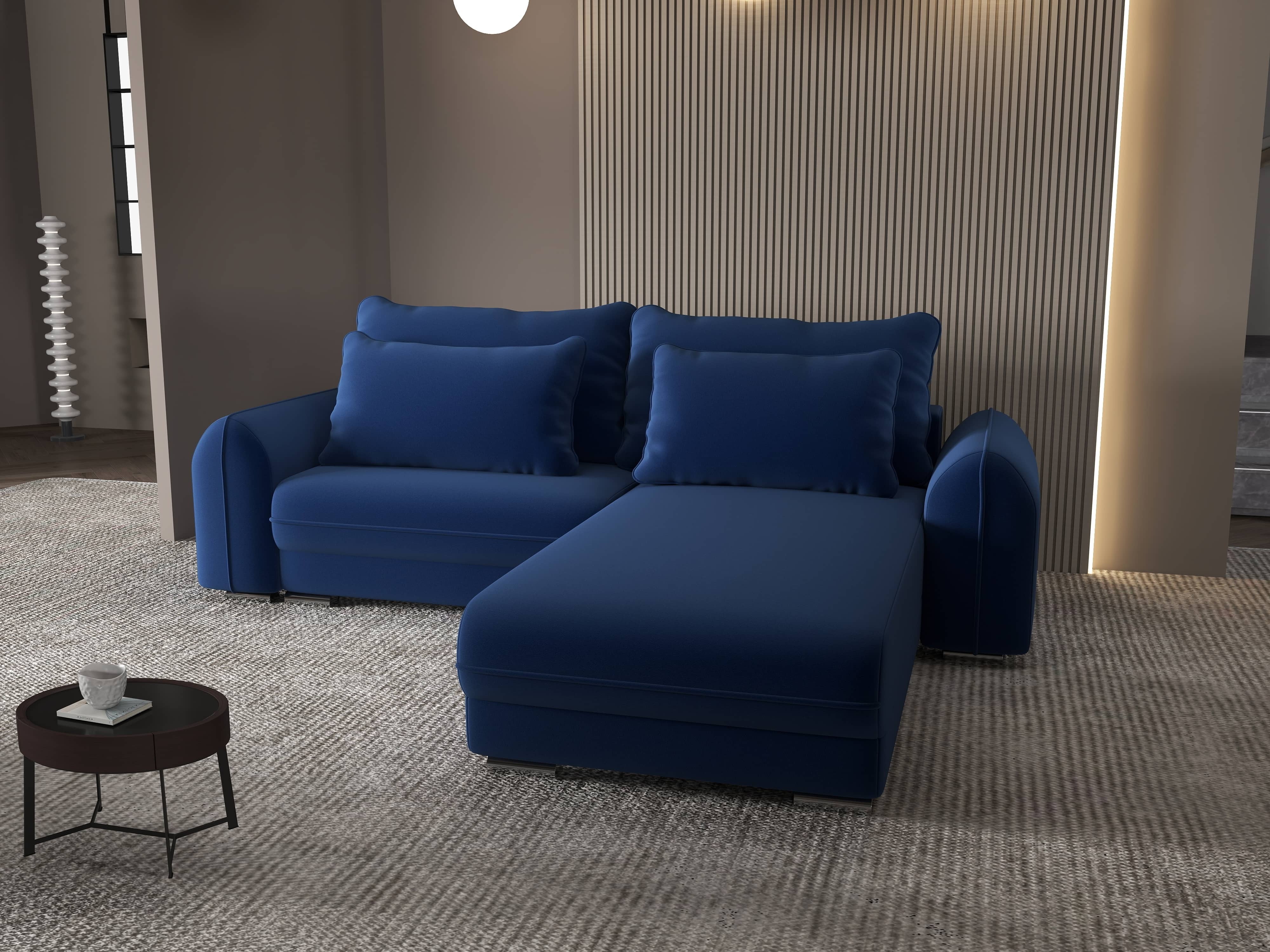 Colțar extensibil dumonde cu ladă de depozitare si sezut confortabil din spuma HR, Denver Royal Albastru 275x185 cm II Fabrica