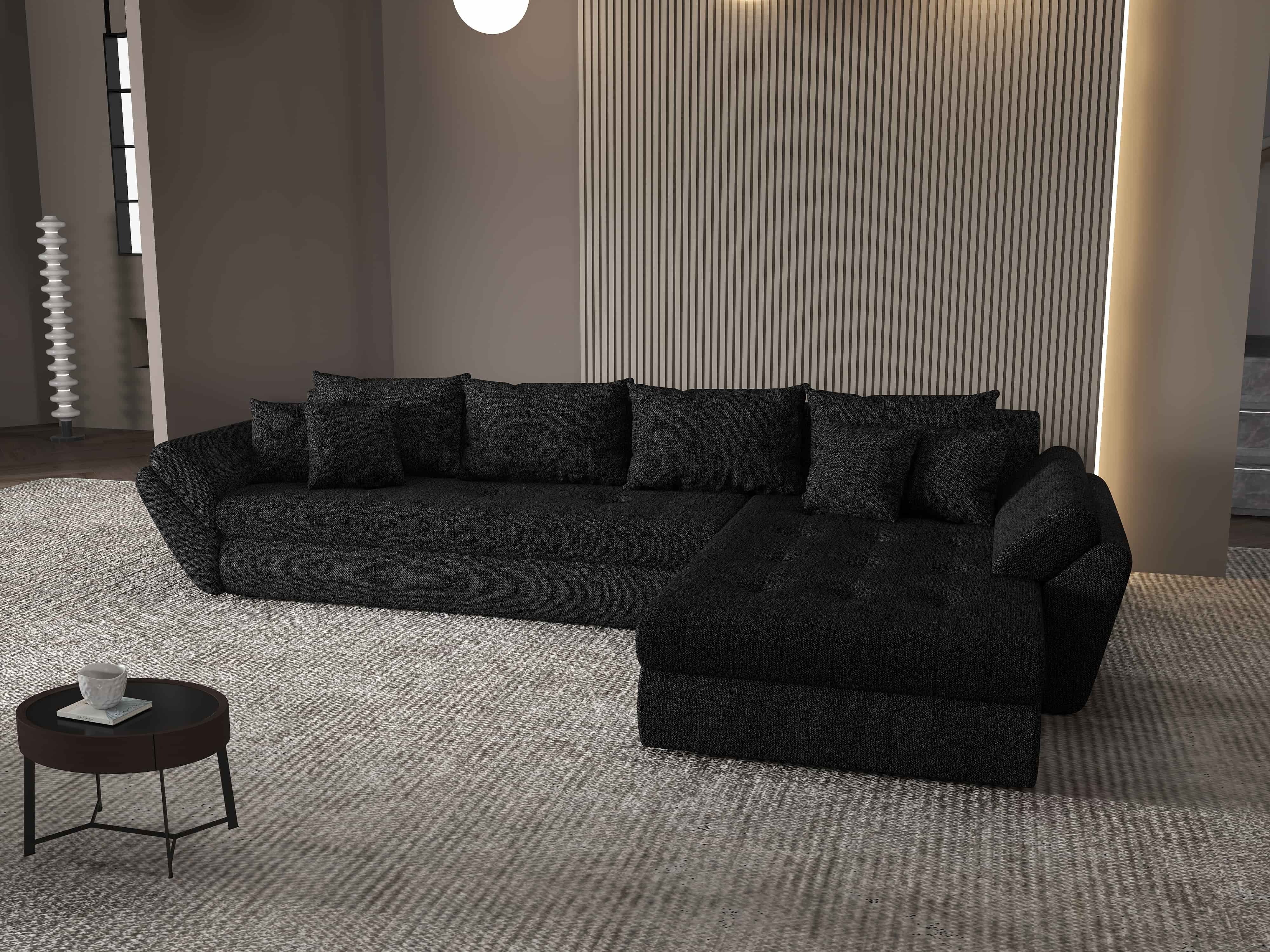 Colțar extensibil dumonde cu ladă de depozitare si sezut confortabil din spuma HR, Loana XL Enjoy Negru II 335x185 cm Fabrica