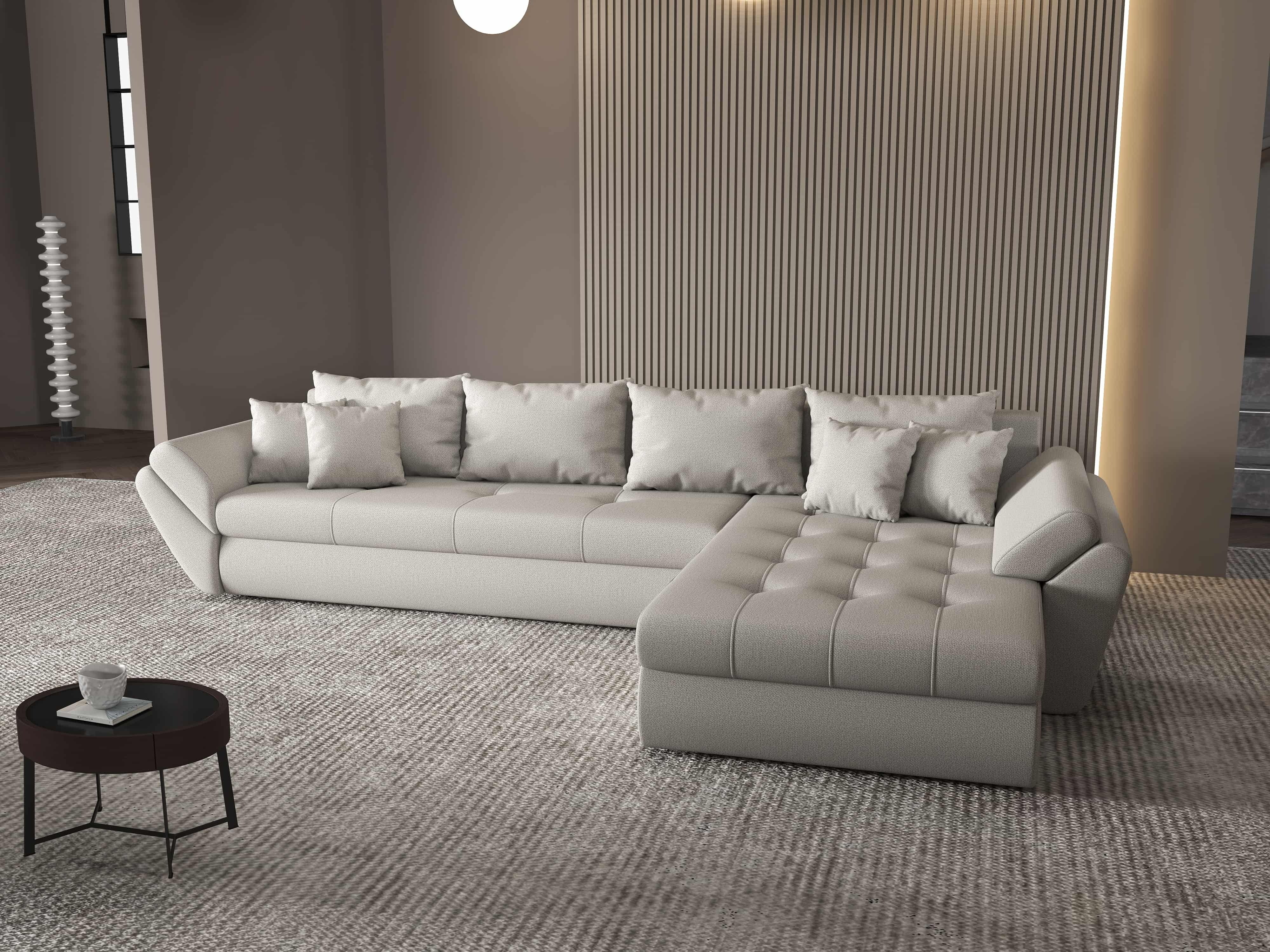 Colțar extensibil dumonde cu ladă de depozitare si sezut confortabil din spuma HR, Loana XL Enjoy Beige II 335x185 cm Fabrica