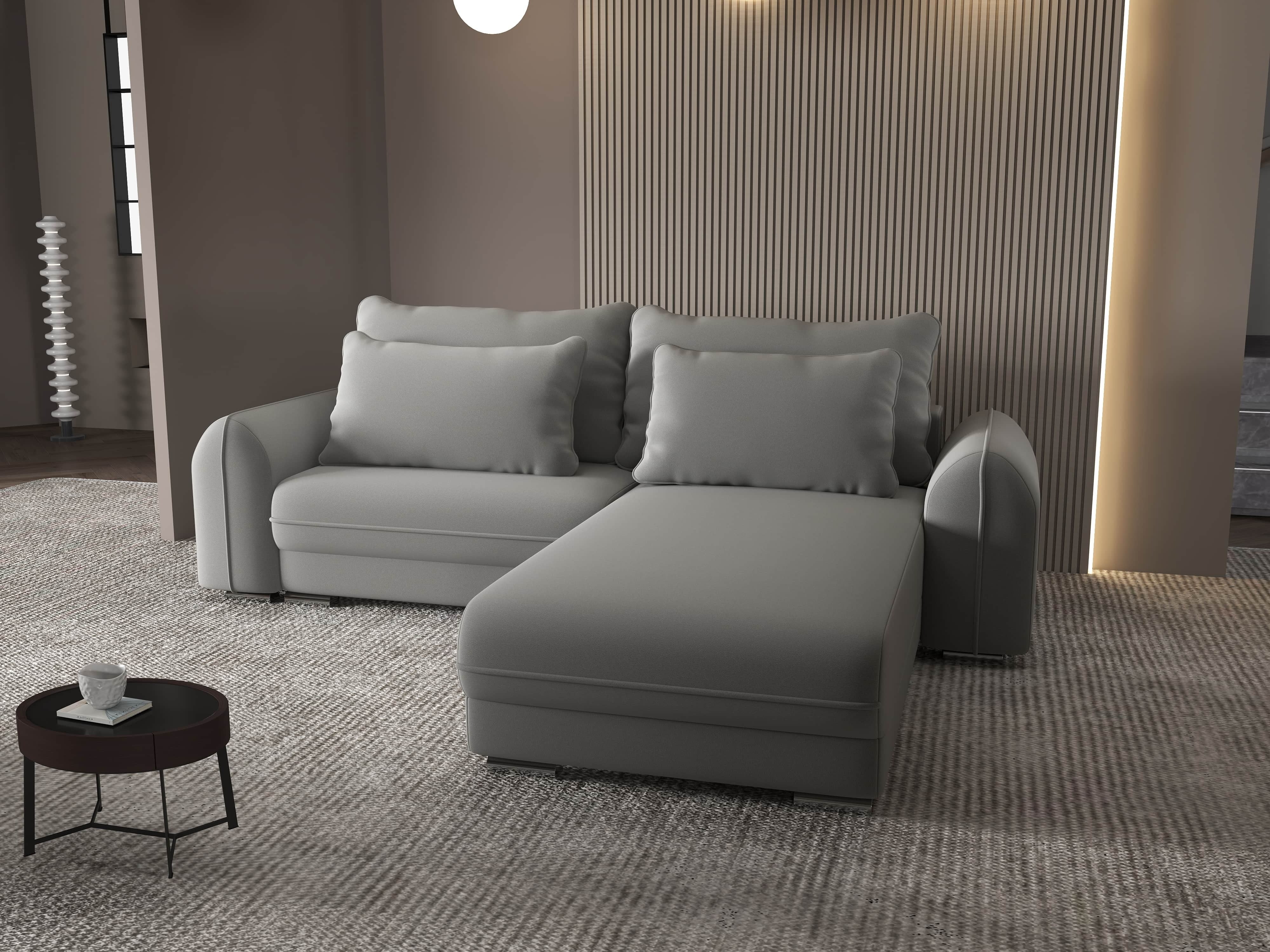 Colțar extensibil dumonde cu ladă de depozitare si sezut confortabil din spuma HR, Denver Royal Gri 275x185 cm II Fabrica