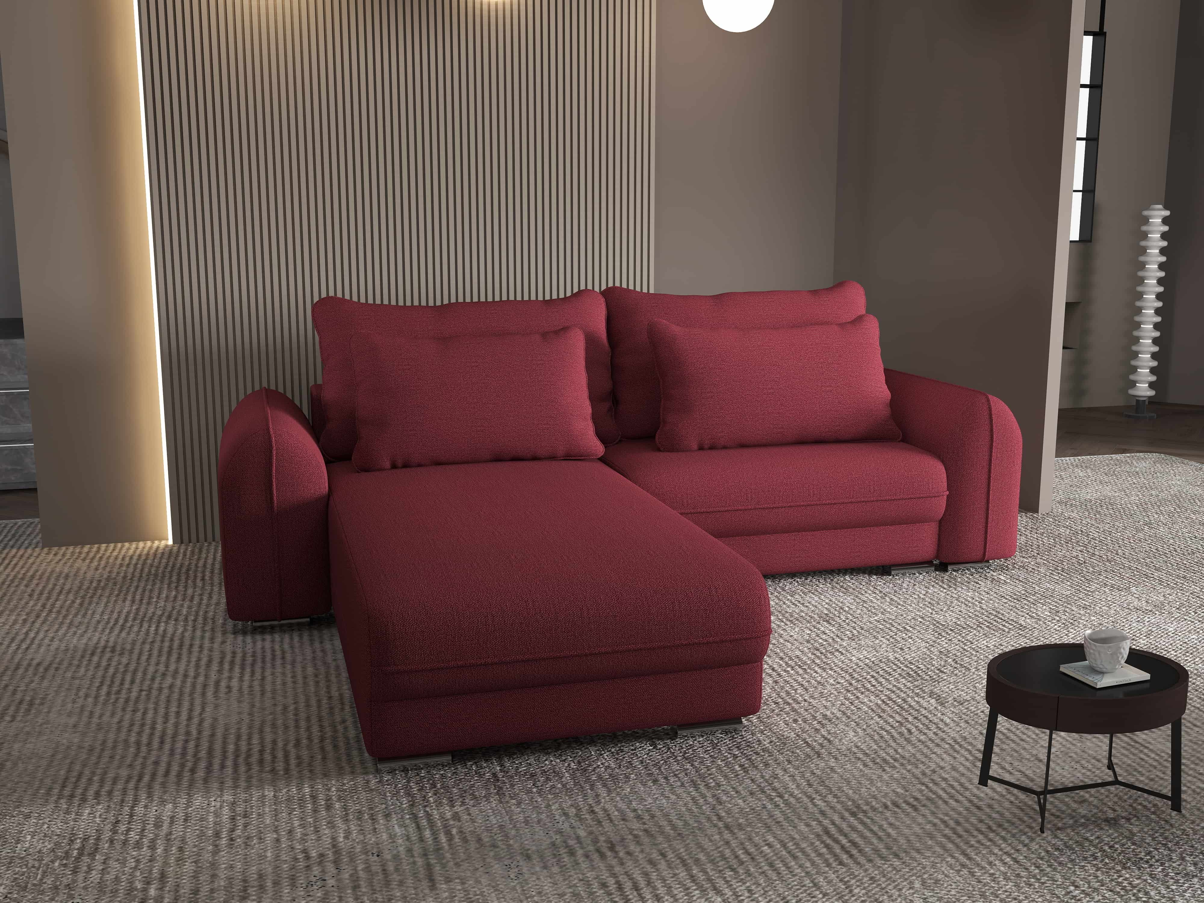 Colțar extensibil dumonde cu ladă de depozitare si sezut confortabil din spuma HR, Denver Enjoy Rosu 275x185 cm Fabrica