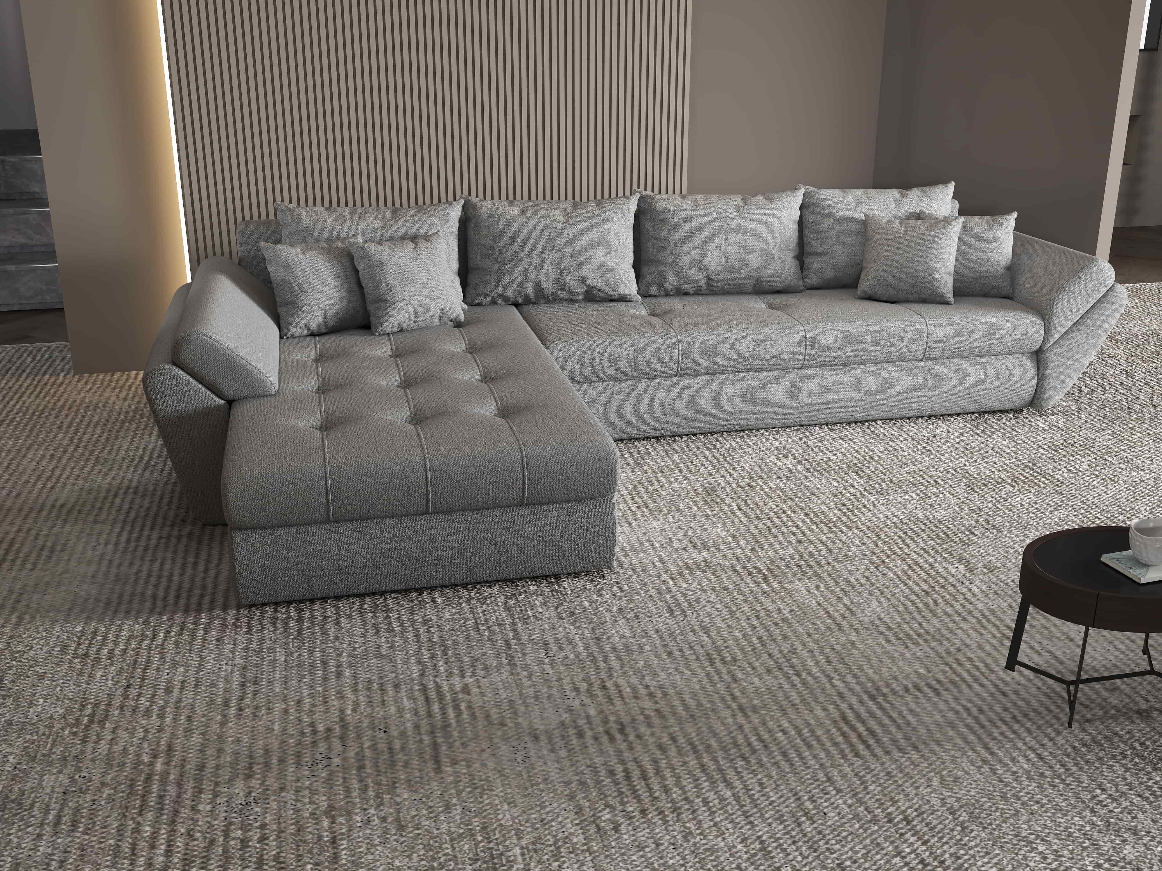 Colțar extensibil dumonde cu ladă de depozitare si sezut confortabil din spuma HR, Loana XL Enjoy Gri 335x185 cm Fabrica