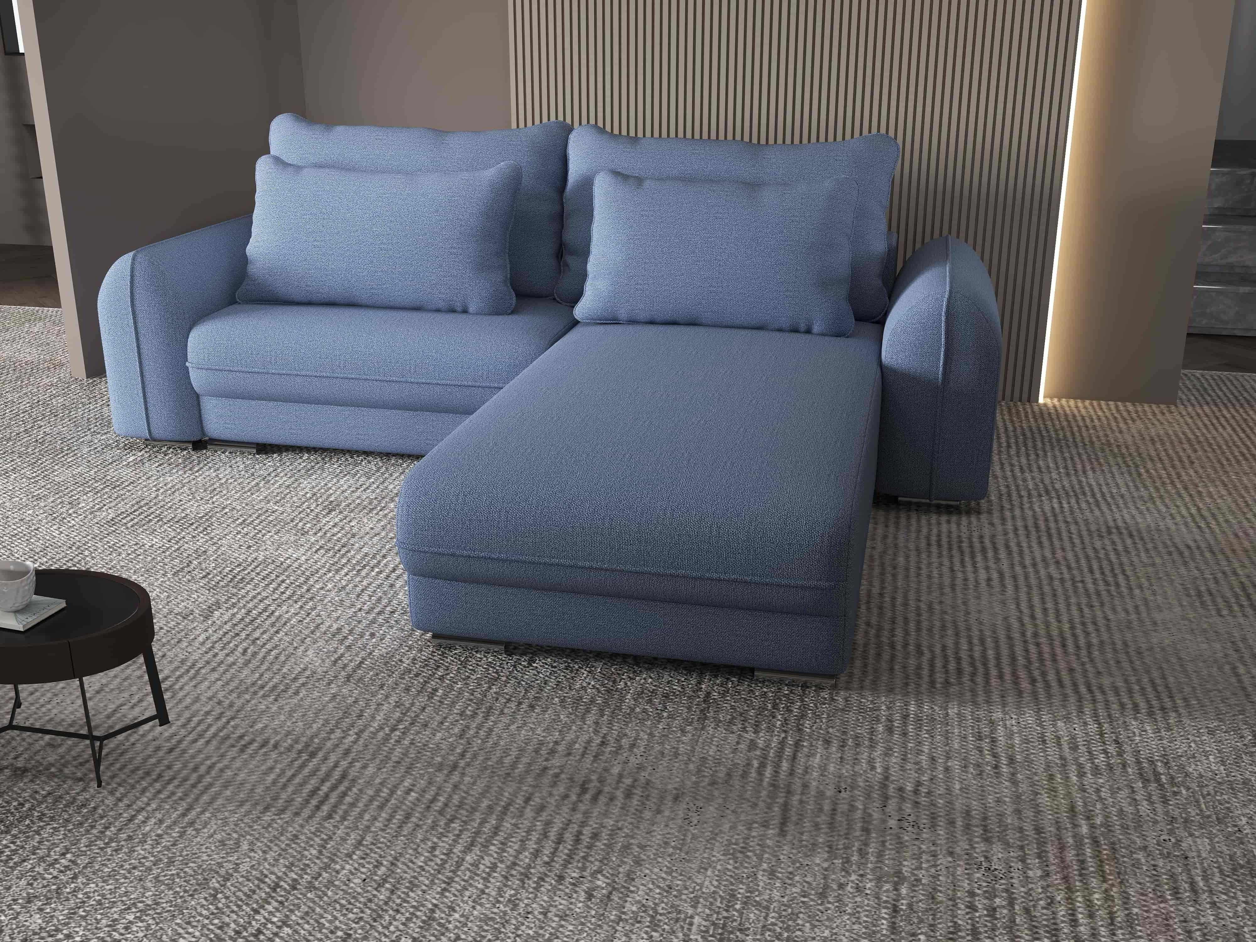 Colțar extensibil dumonde cu ladă de depozitare si sezut confortabil din spuma HR, Denver Enjoy Albastru 275x185 cm II Fabrica