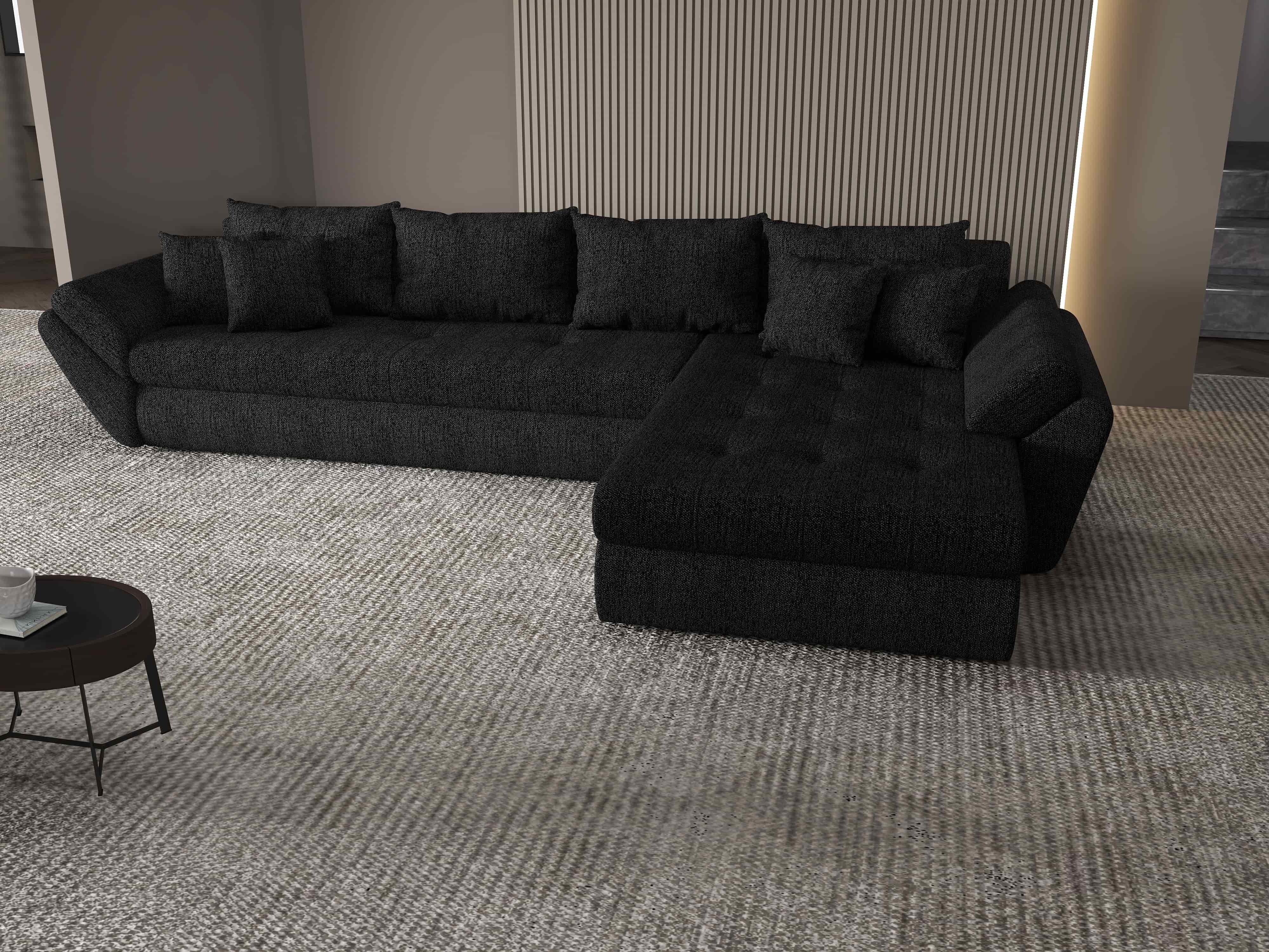 Colțar extensibil dumonde cu ladă de depozitare si sezut confortabil din spuma HR, Loana XL Enjoy Negru II 335x185 cm Fabrica