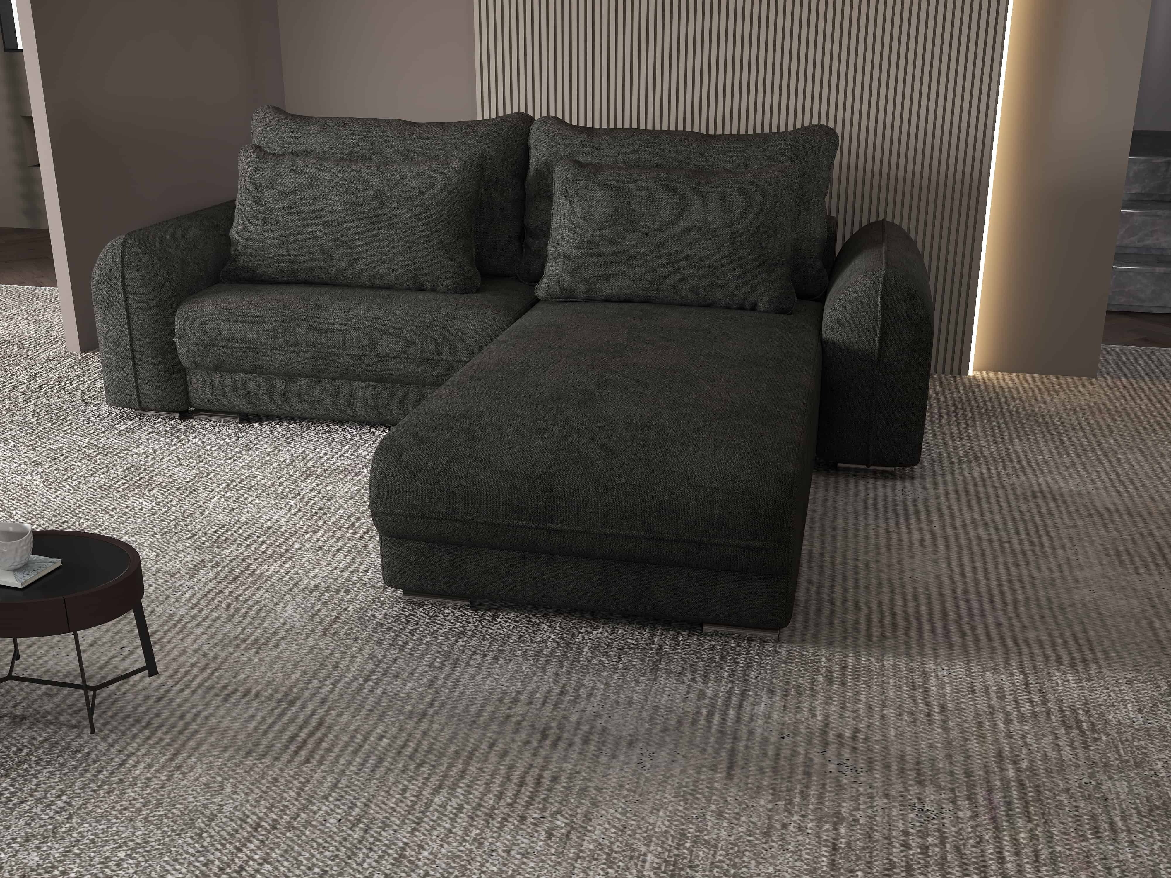 Colțar extensibil dumonde cu ladă de depozitare si sezut confortabil din spuma HR, Denver Enjoy Negru 275x185 cm II Fabrica