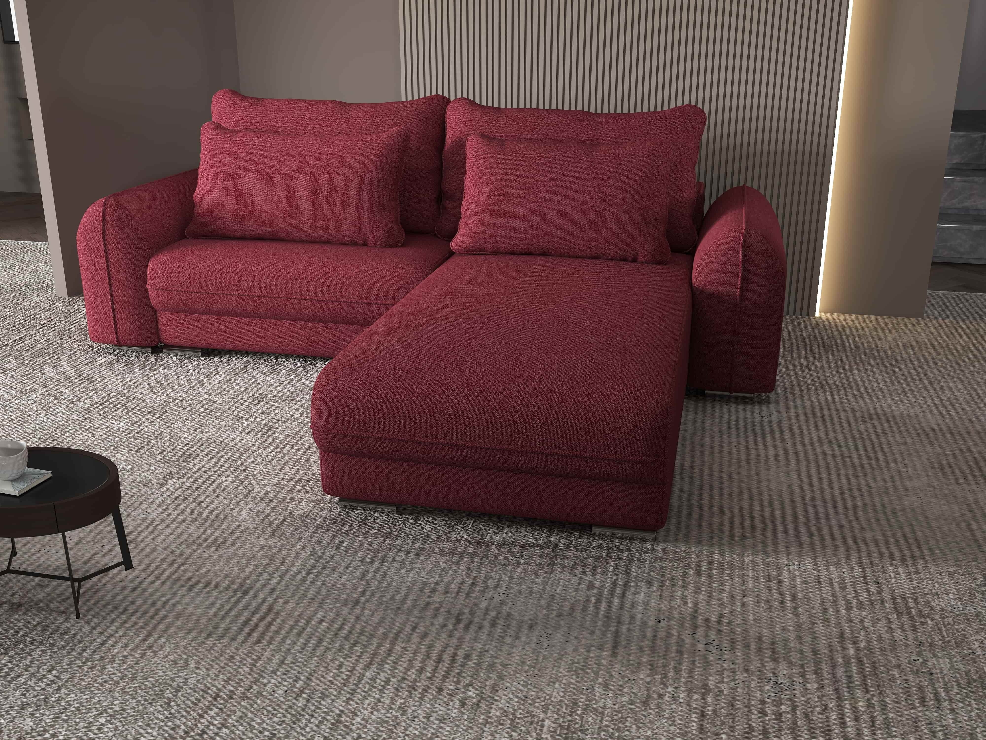 Colțar extensibil dumonde cu ladă de depozitare si sezut confortabil din spuma HR, Denver Enjoy Rosu 275x185 cm II Fabrica