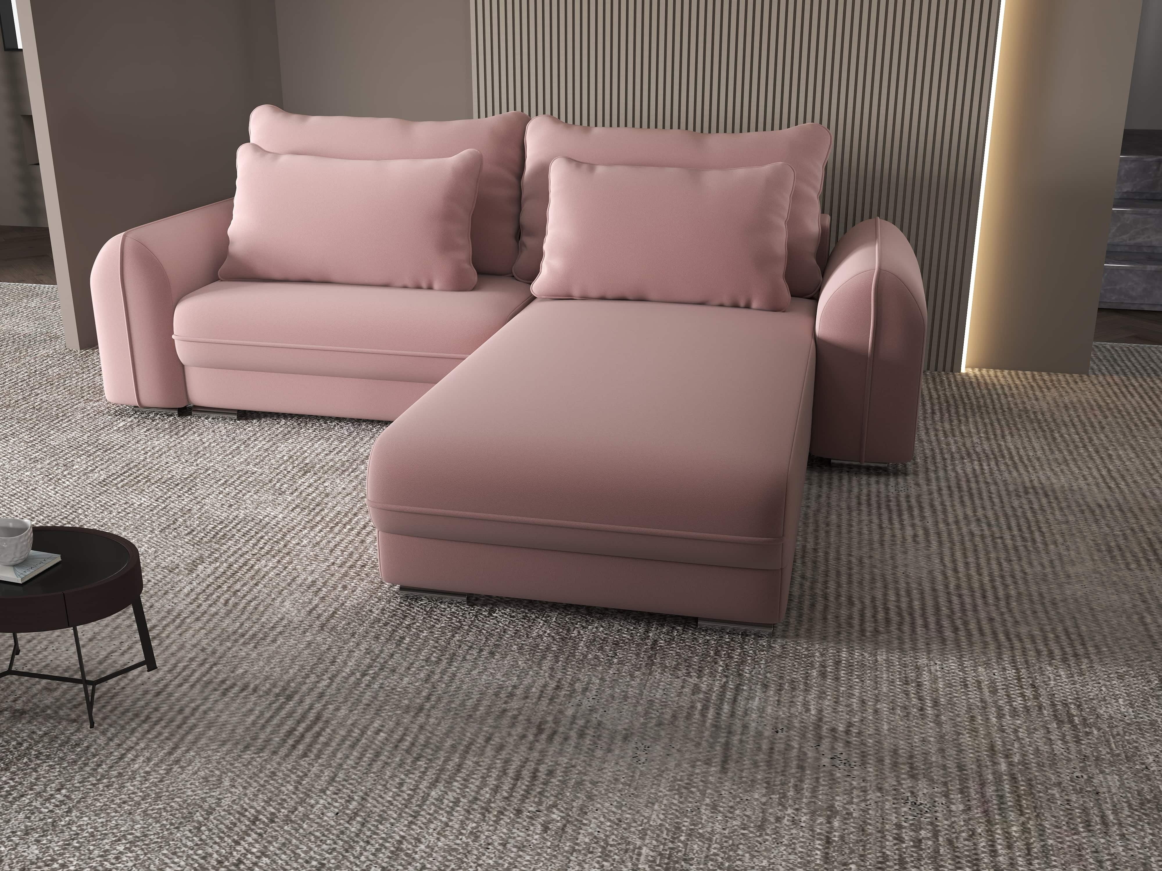 Colțar extensibil dumonde cu ladă de depozitare si sezut confortabil din spuma HR, Denver Royal Roz 275x185 cm II Fabrica