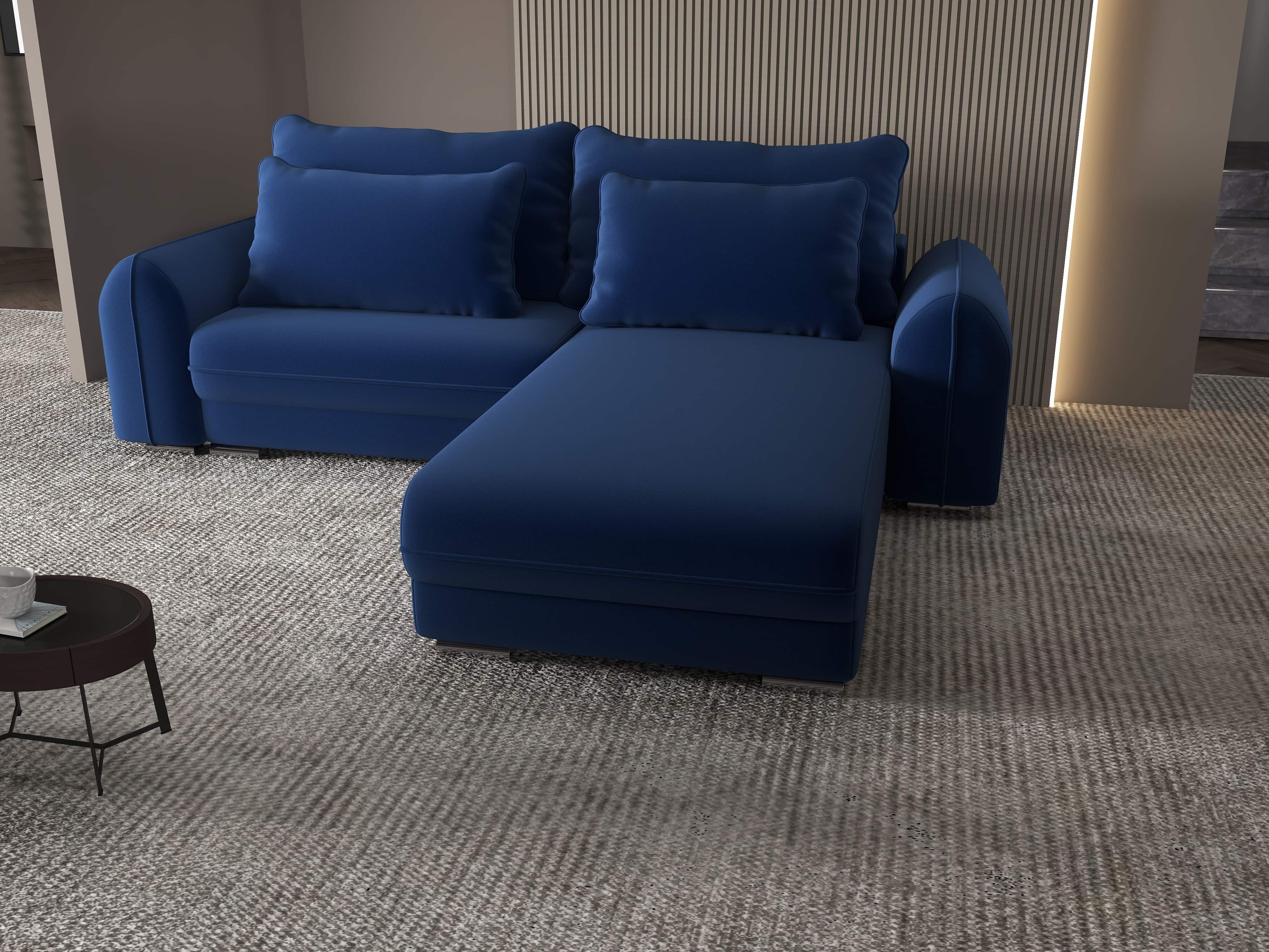 Colțar extensibil dumonde cu ladă de depozitare si sezut confortabil din spuma HR, Denver Royal Albastru 275x185 cm II Fabrica