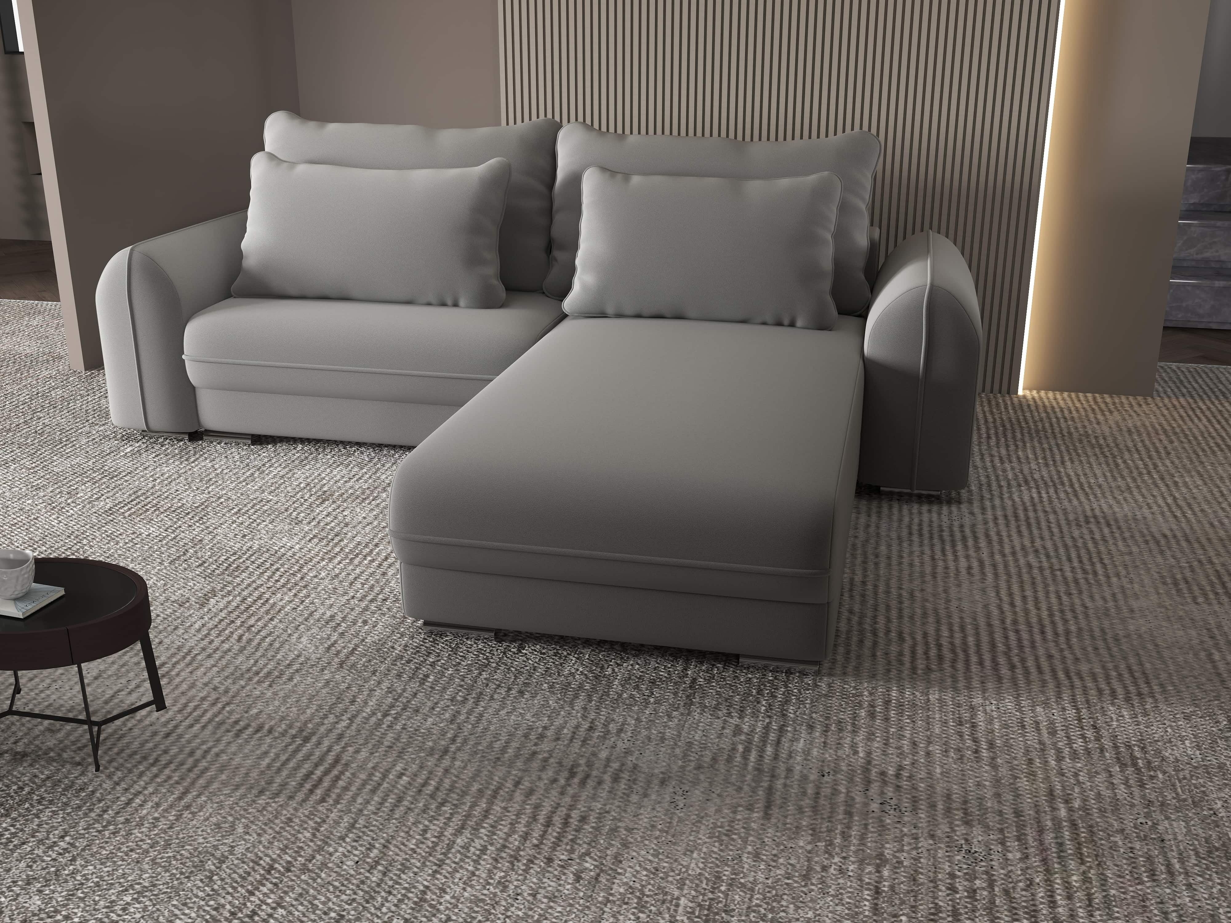 Colțar extensibil dumonde cu ladă de depozitare si sezut confortabil din spuma HR, Denver Royal Gri 275x185 cm II Fabrica