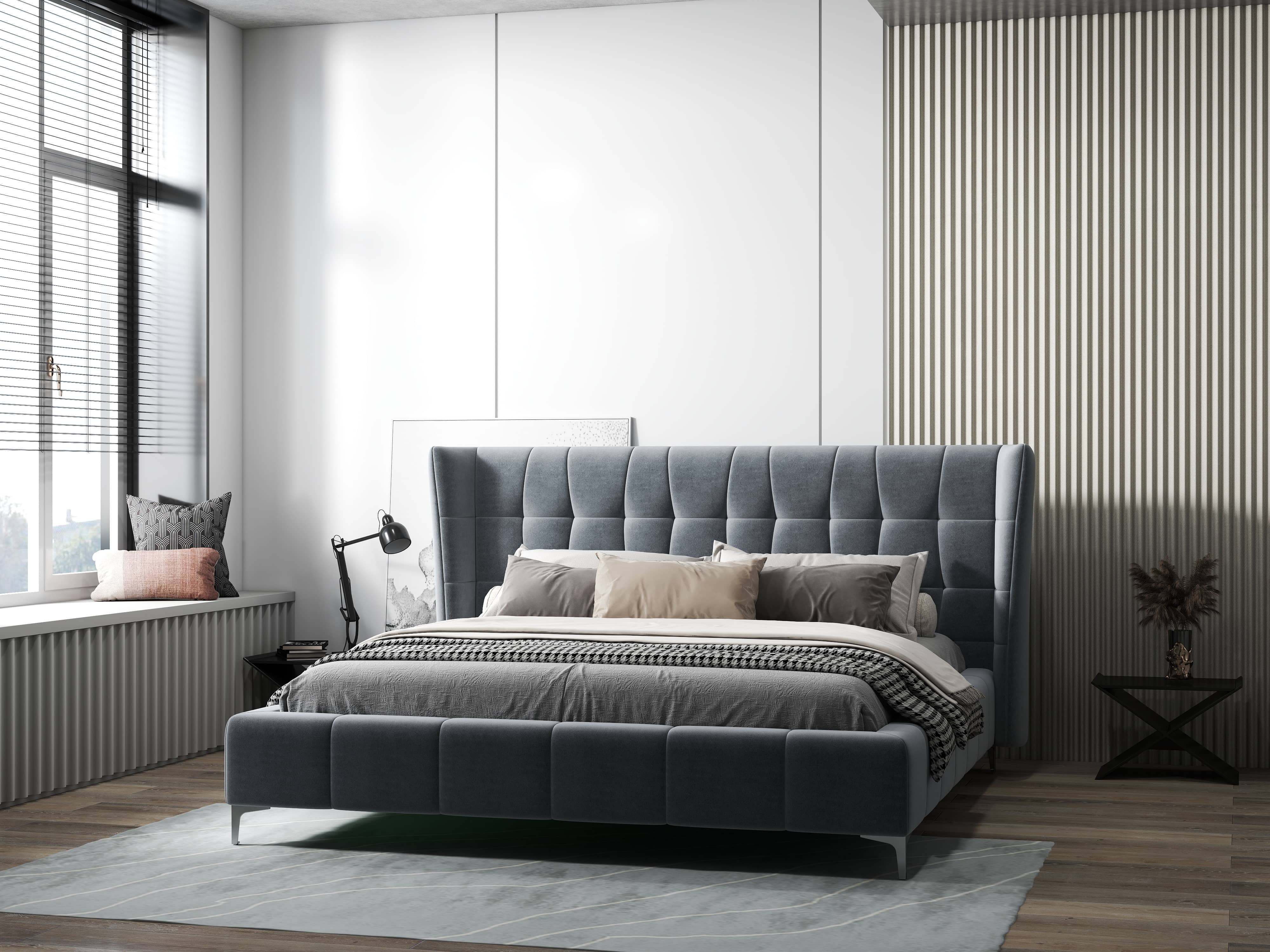 Pat dormitor dumonde, tapitat Gri, Bellagio 180x200 cm, somiera fixa inclusa WLS