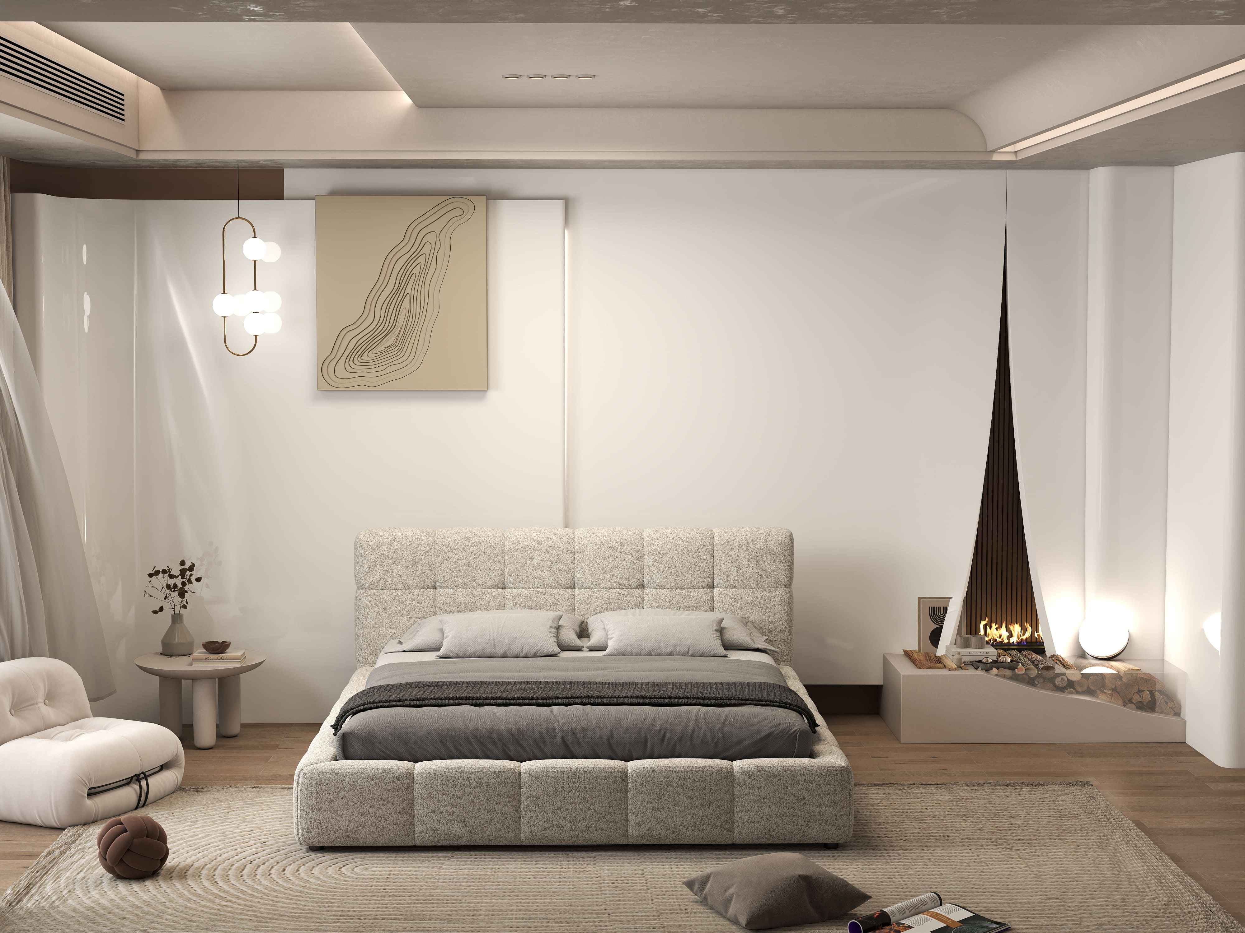 Pat dormitor dumonde, tapitat gri, Lorenzo 180x200 cm, somiera rabatabila inclusa, spatiu depozitare WLS