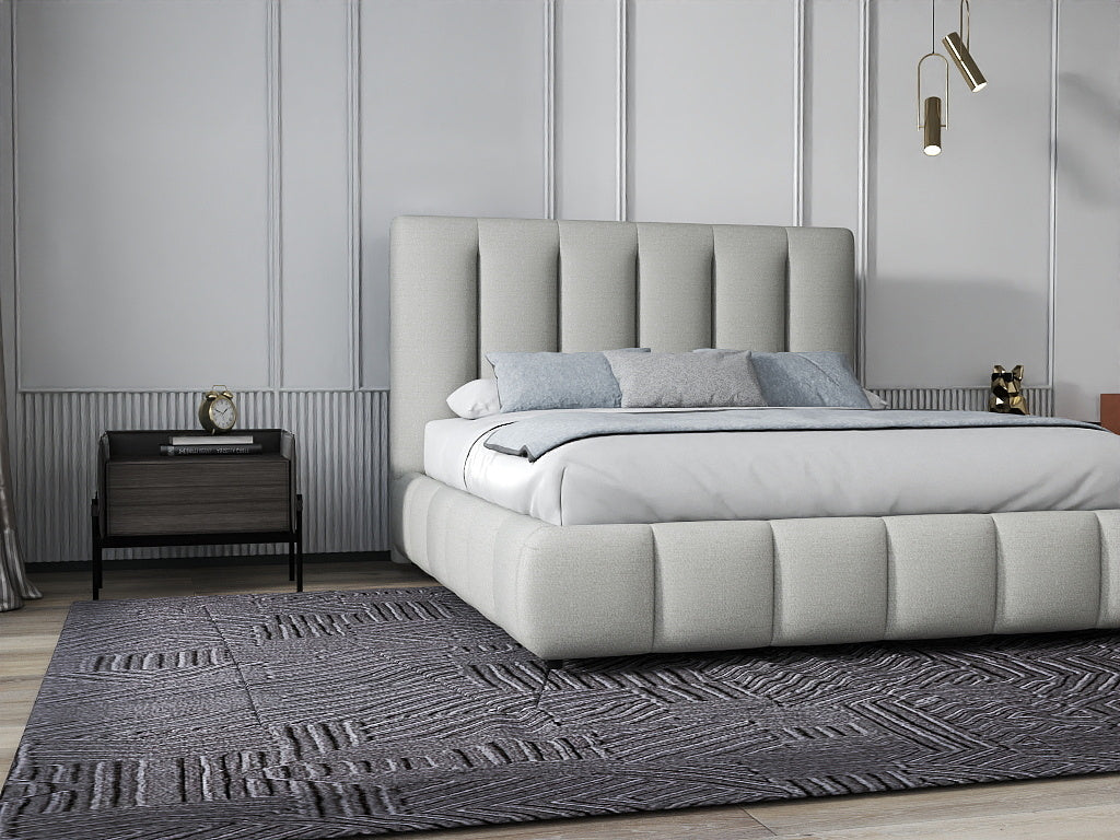 Pat dormitor dumonde, tapitat gri, Divaneo 160x200 cm, somiera rabatabila inclusa, spatiu depozitare WLS