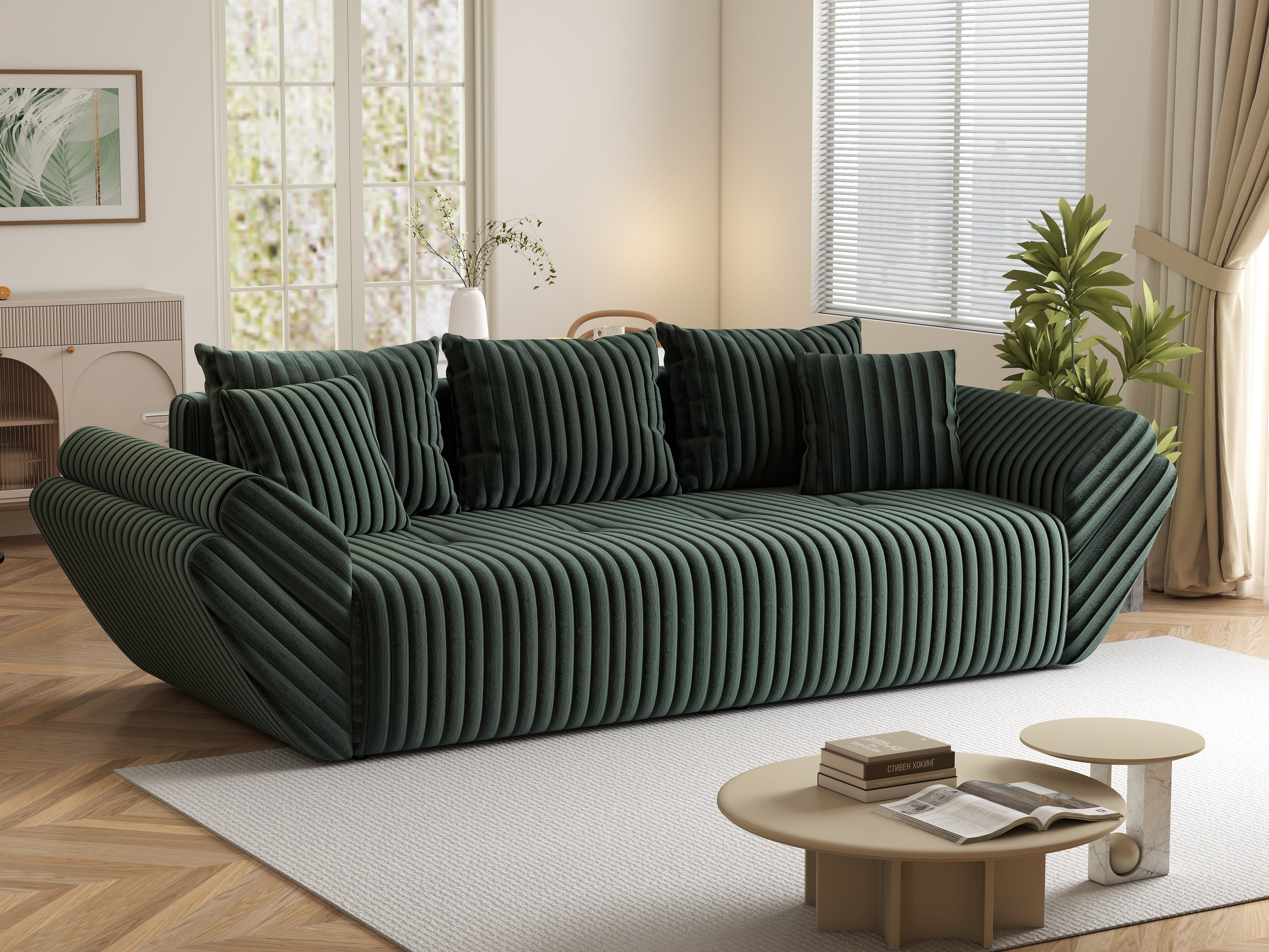 Canapea extensibilă dumonde cu ladă de depozitare si sezut confortabil din spuma HR, Berlin Ambience Green 250x100 cm Fabrica