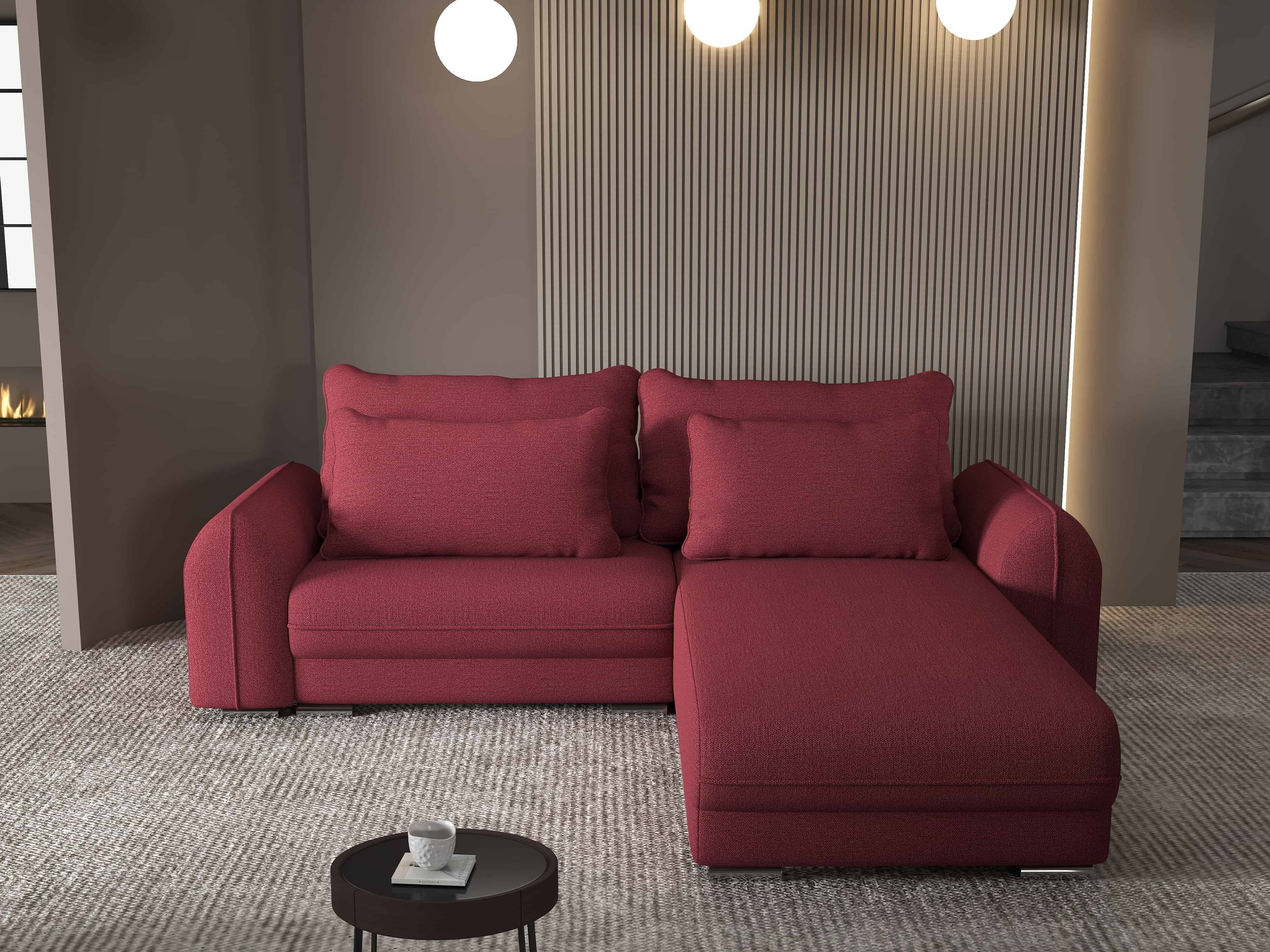 Colțar extensibil dumonde cu ladă de depozitare si sezut confortabil din spuma HR, Denver Enjoy Rosu 275x185 cm II Fabrica