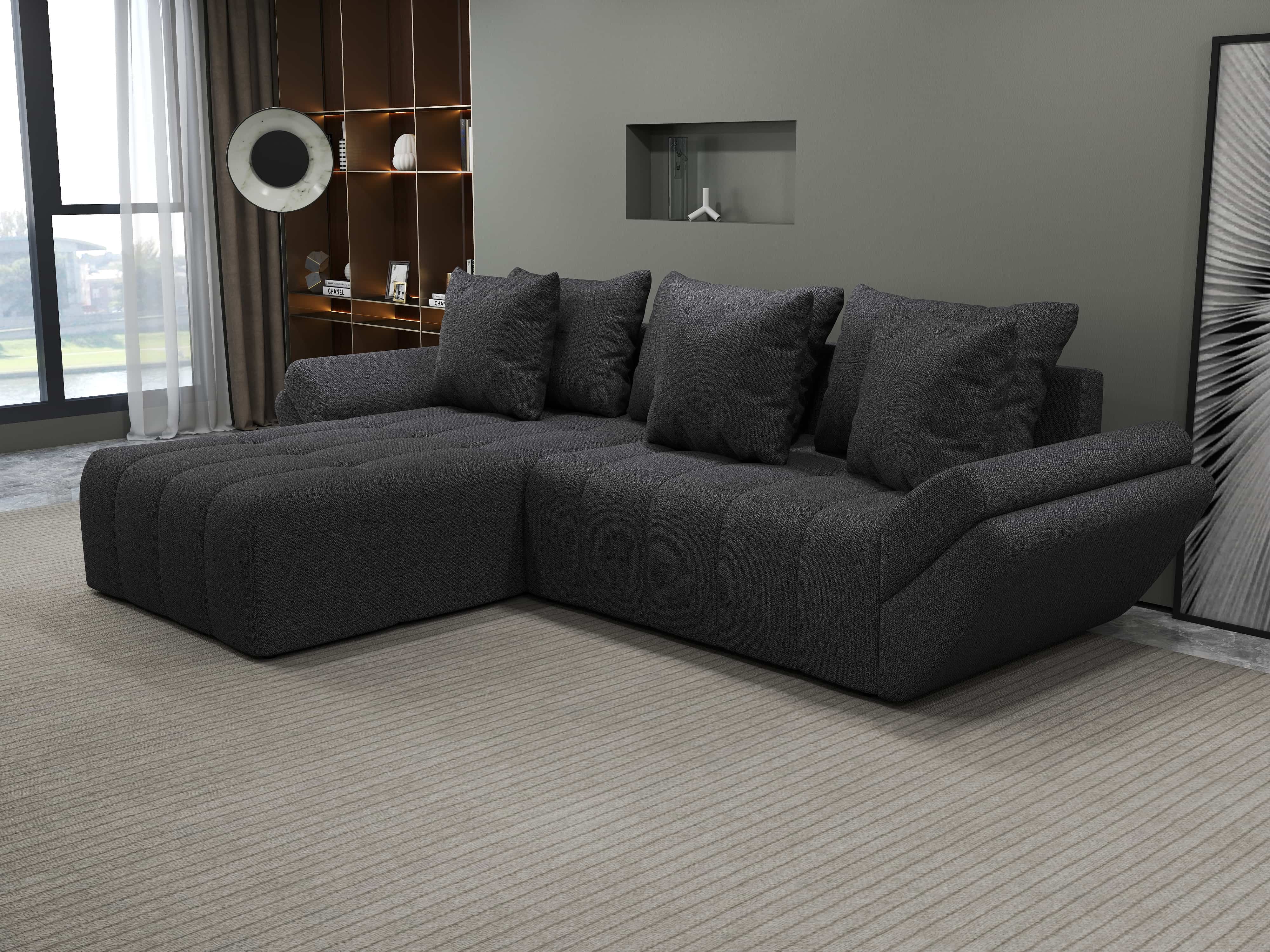 Colțar extensibil dumonde cu ladă de depozitare si sezut confortabil din spuma HR, Berlin Enjoy Grafit 280x185 cm Fabrica