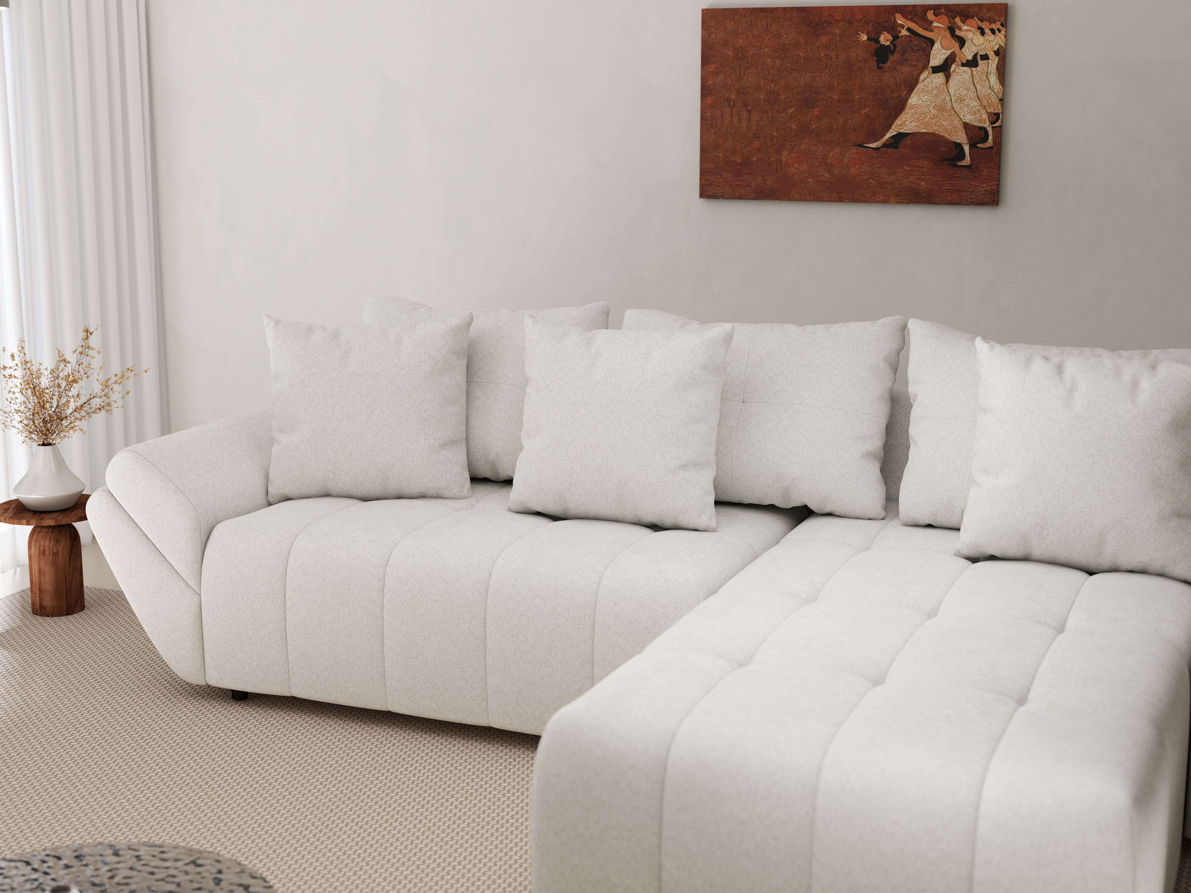 Colțar extensibil dumonde cu ladă de depozitare si sezut confortabil din spuma HR, Berlin Euphoria Ivory 280x185 cm II Fabrica