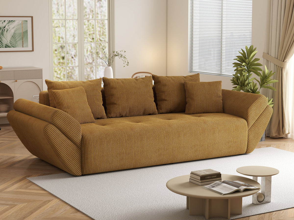 Canapea extensibilă dumonde cu ladă de depozitare si sezut confortabil din spuma HR, Berlin Zoom Mustar 250x100 cm Fabrica