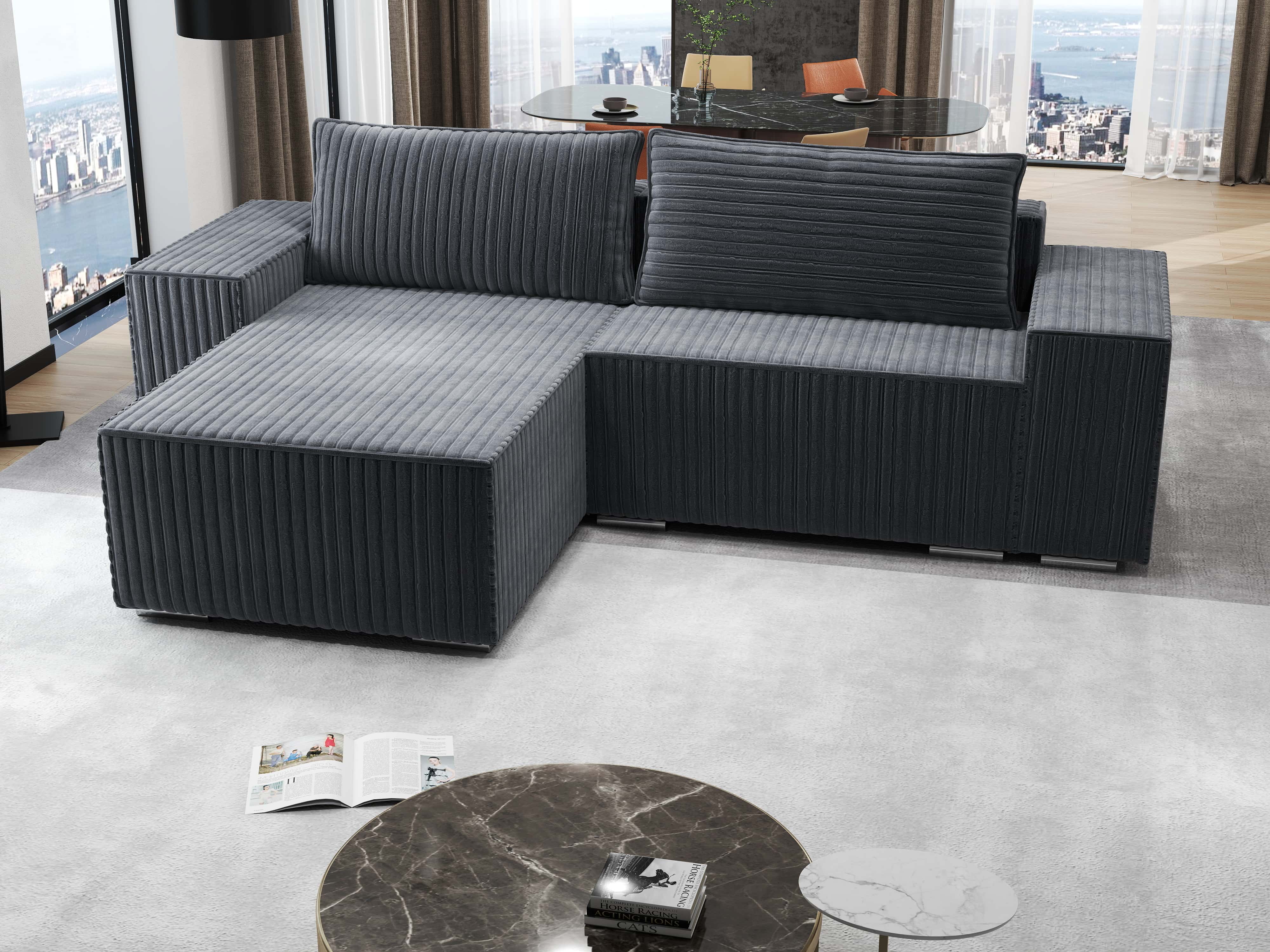 Colțar extensibil dumonde cu ladă de depozitare si sezut confortabil din spuma HR, Dream Ambience Gri 290x185 cm Fabrica