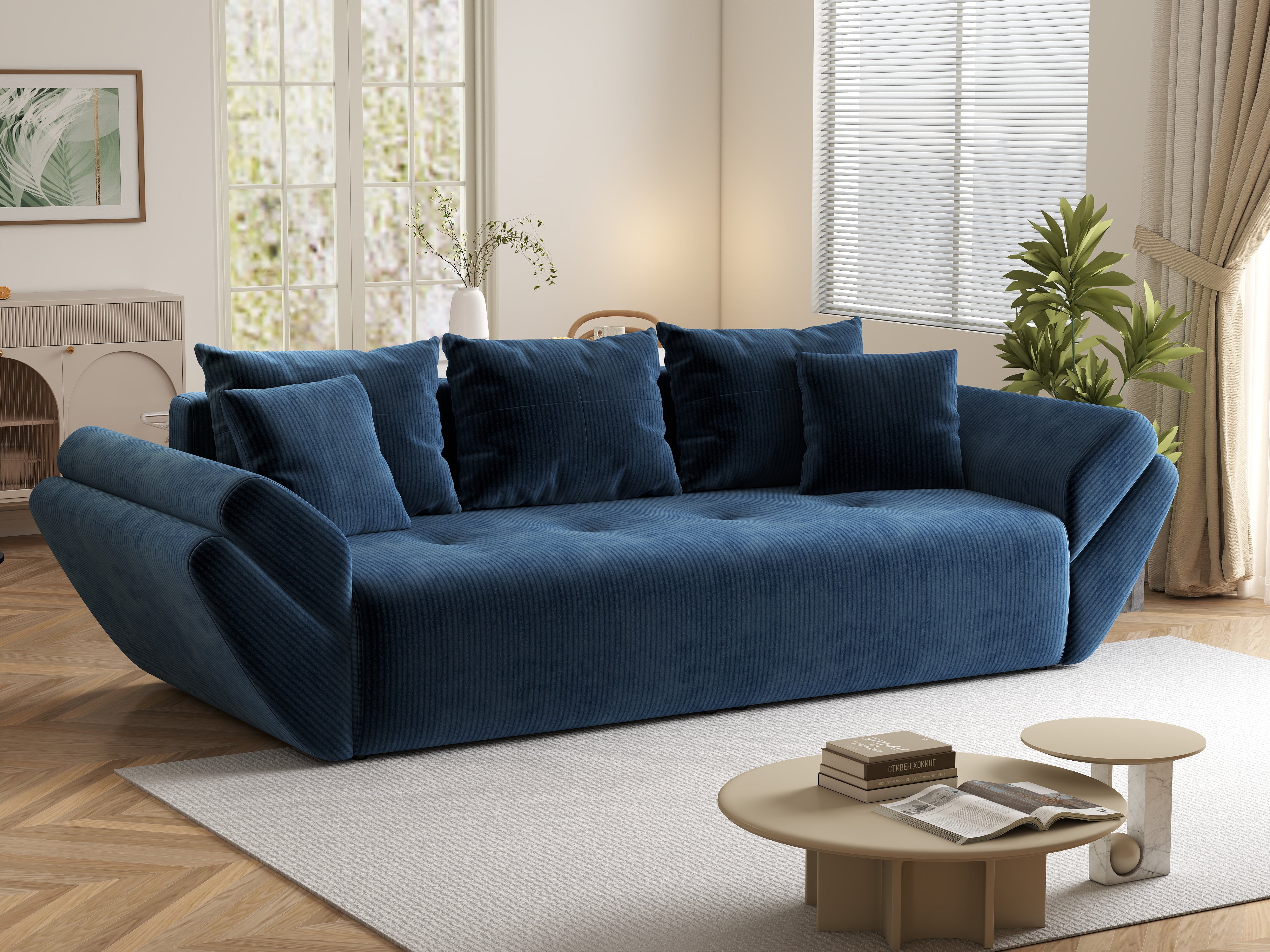 Canapea extensibilă dumonde cu ladă de depozitare si sezut confortabil din spuma HR, Berlin Zoom Blue 250x100 cm Fabrica
