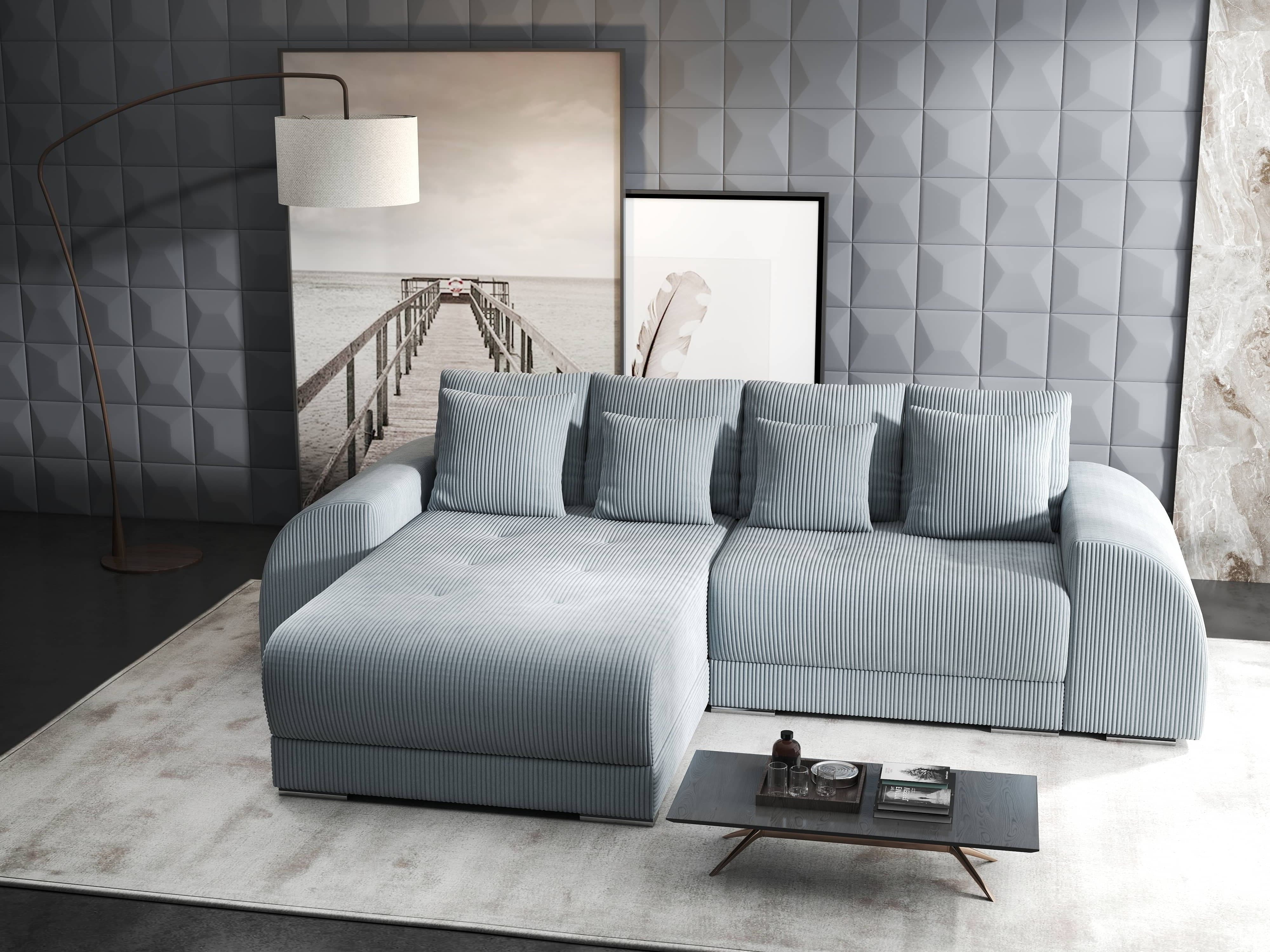 Colțar extensibil dumonde cu ladă de depozitare si sezut confortabil din spuma HR, Verona Zoom Gri 290x185 cm Fabrica