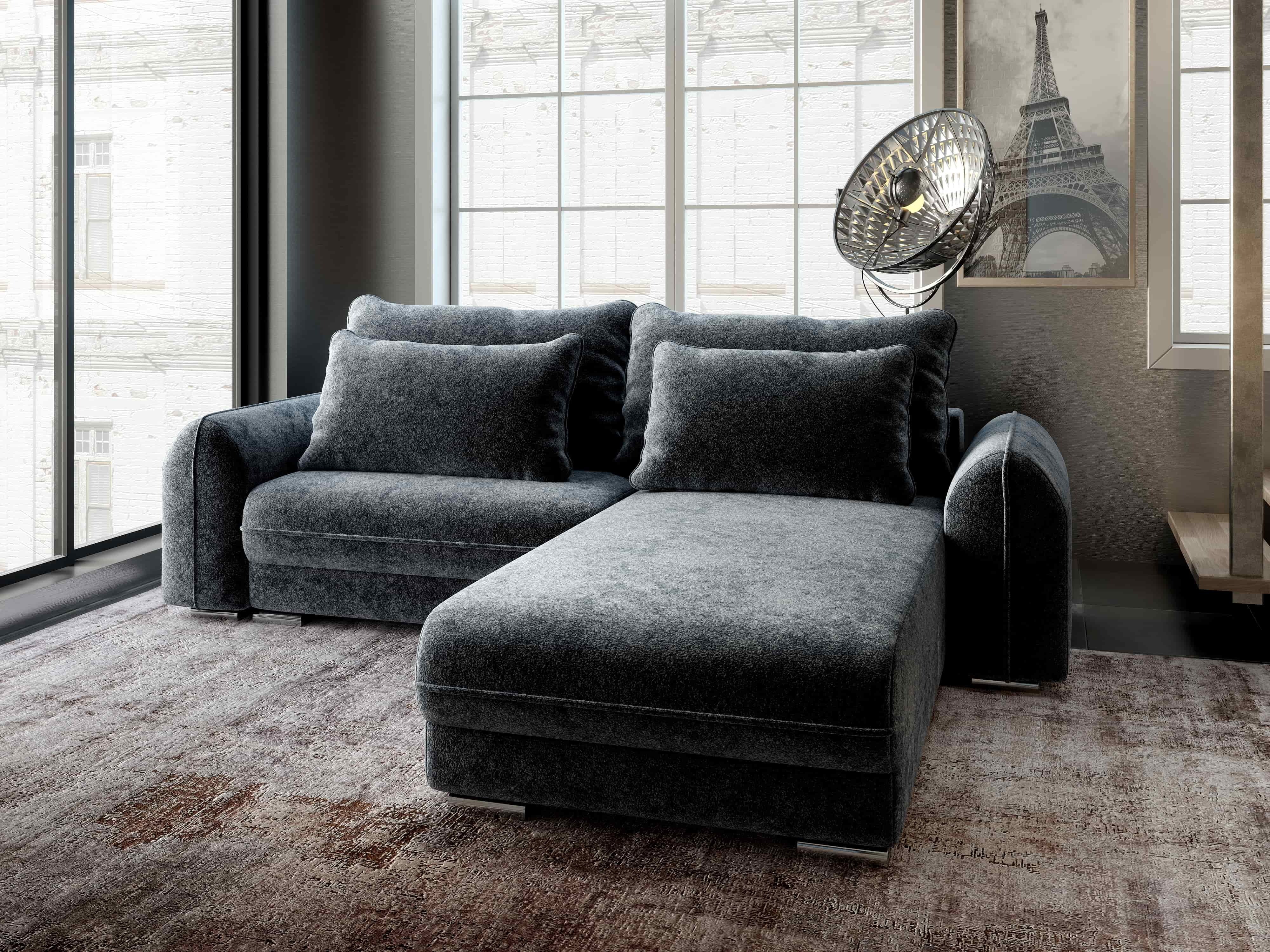 Colțar extensibil dumonde cu ladă de depozitare si sezut confortabil din spuma HR, Denver Euphoria Grafit 275x185 cm II Fabrica