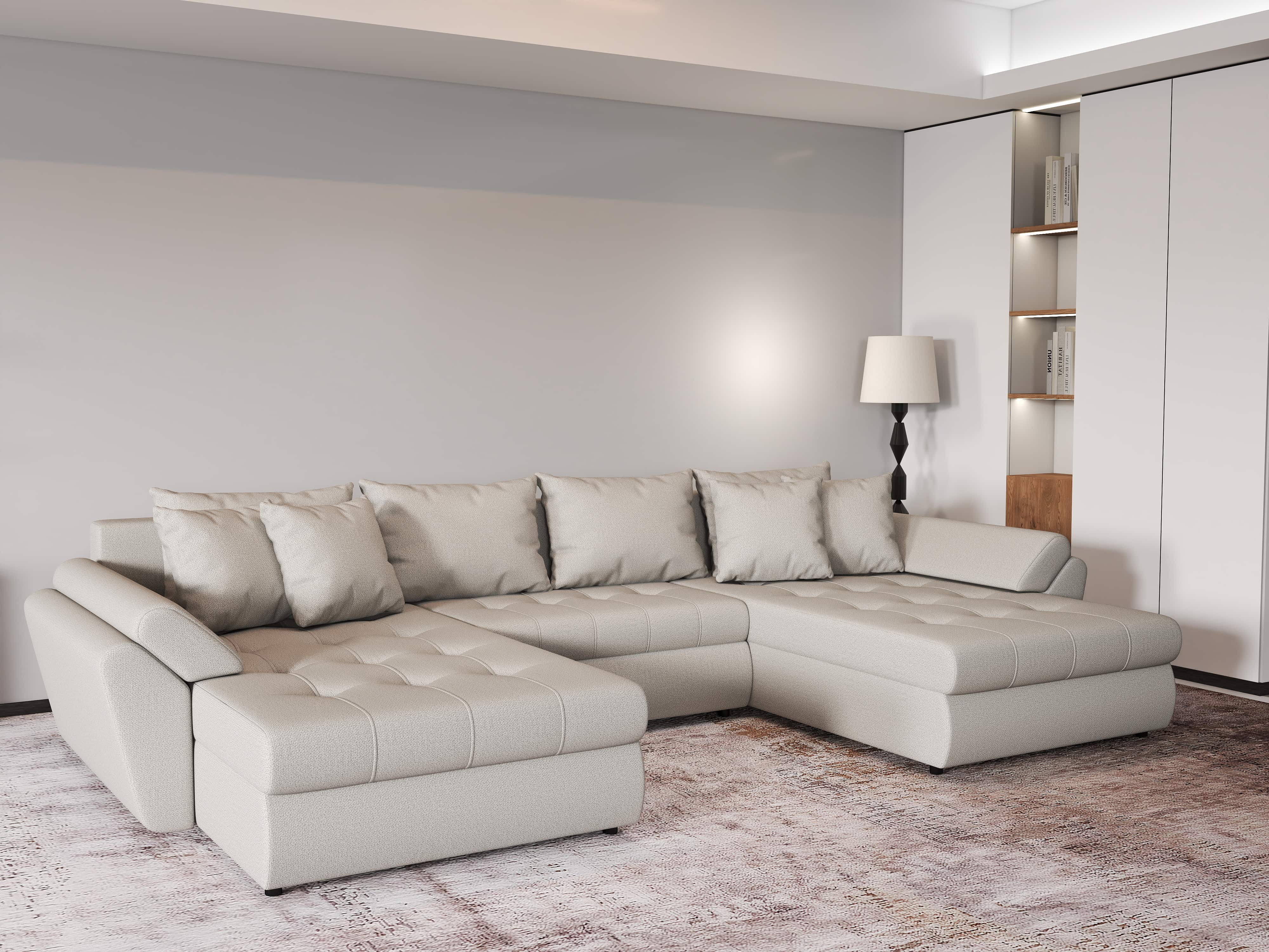 Colțar extensibil dumonde cu ladă de depozitare si sezut confortabil din spuma HR, Loana Bej U 355x185 cm Fabrica