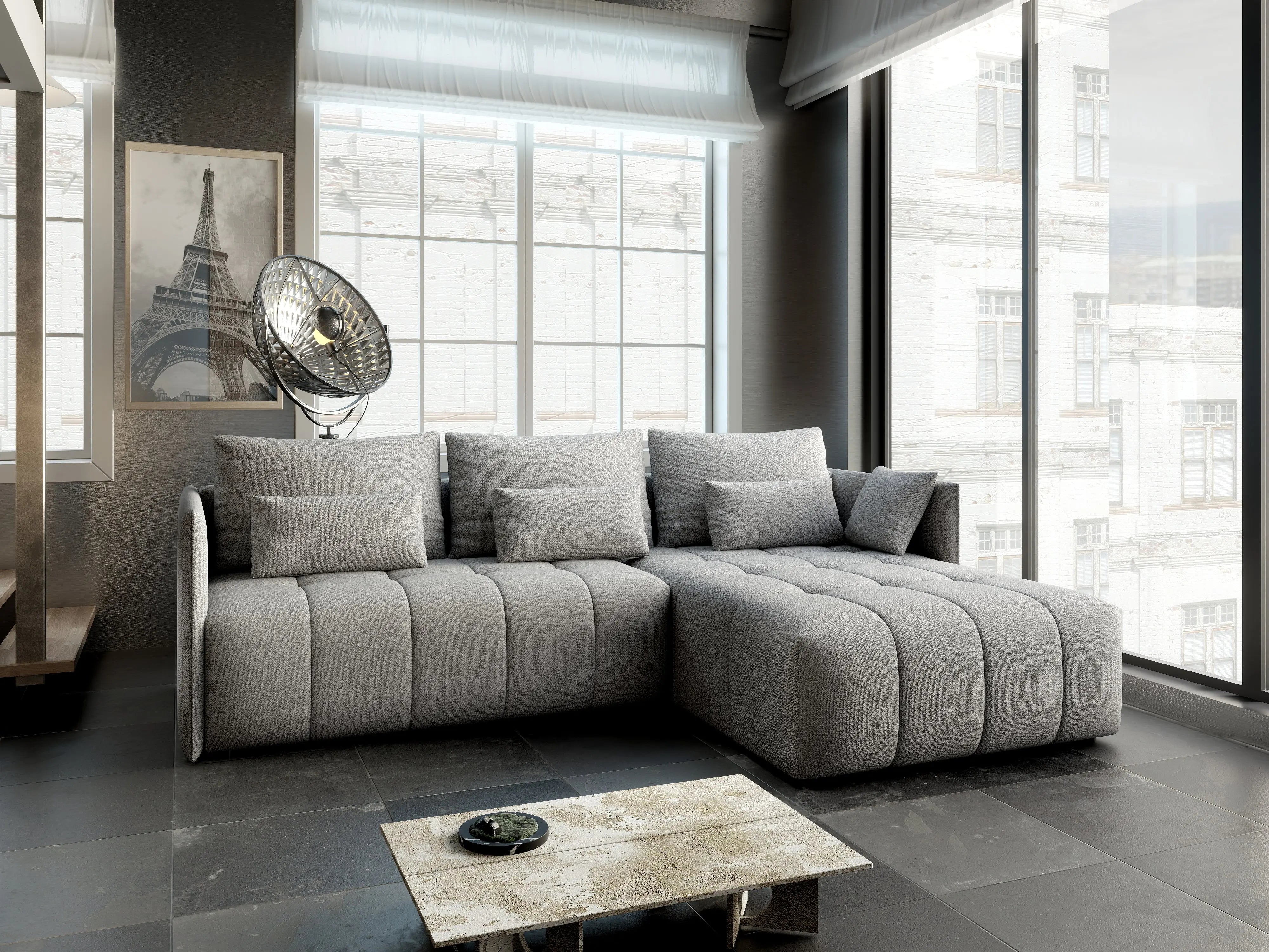 Colțar extensibil dumonde cu ladă de depozitare si sezut confortabil din spuma HR, Malta Grey II 235x185 cm Fabrica