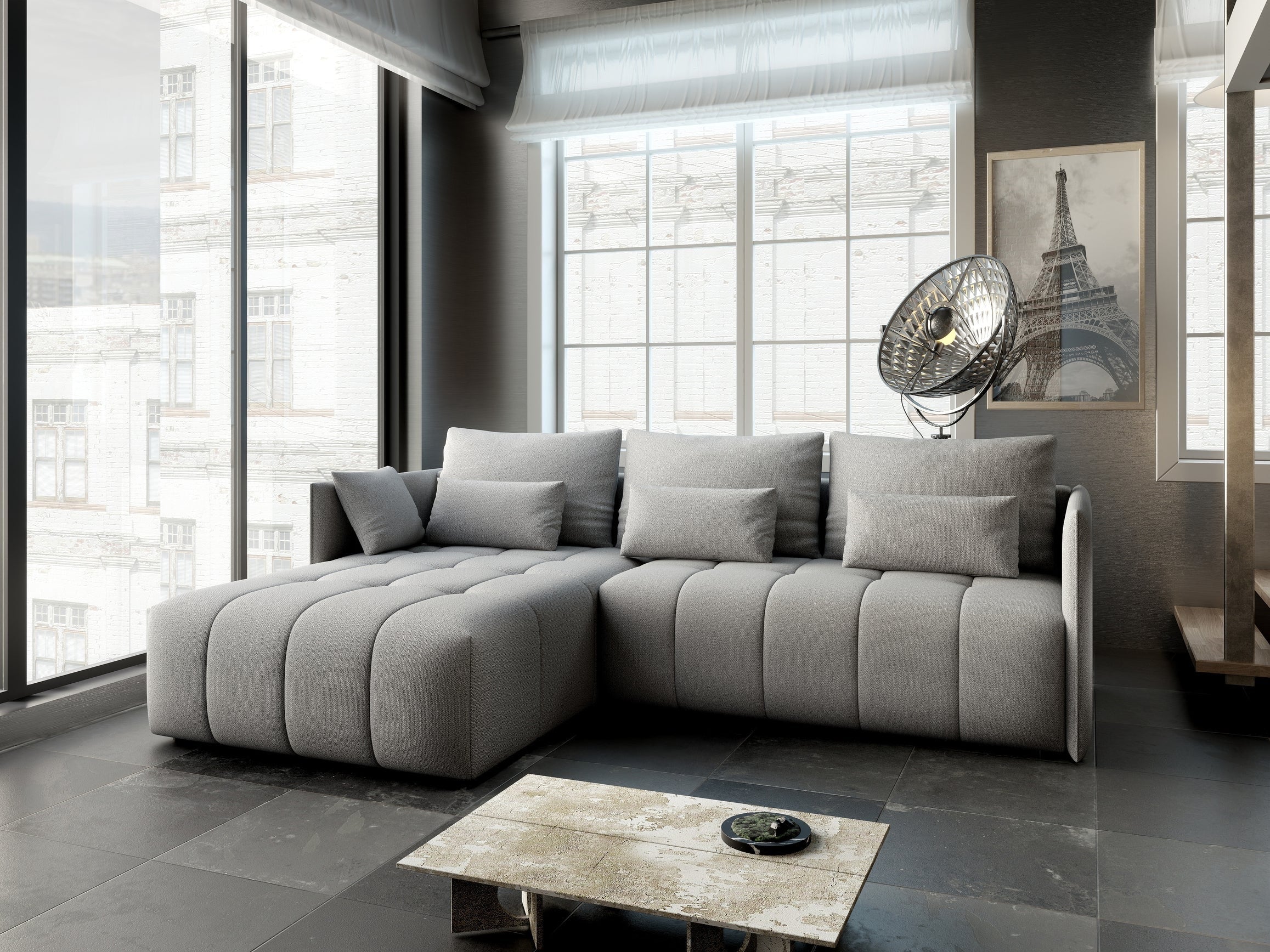 Colțar extensibil dumonde cu ladă de depozitare si sezut confortabil din spuma HR, Malta Enjoy Silver II 235x185 cm Fabrica