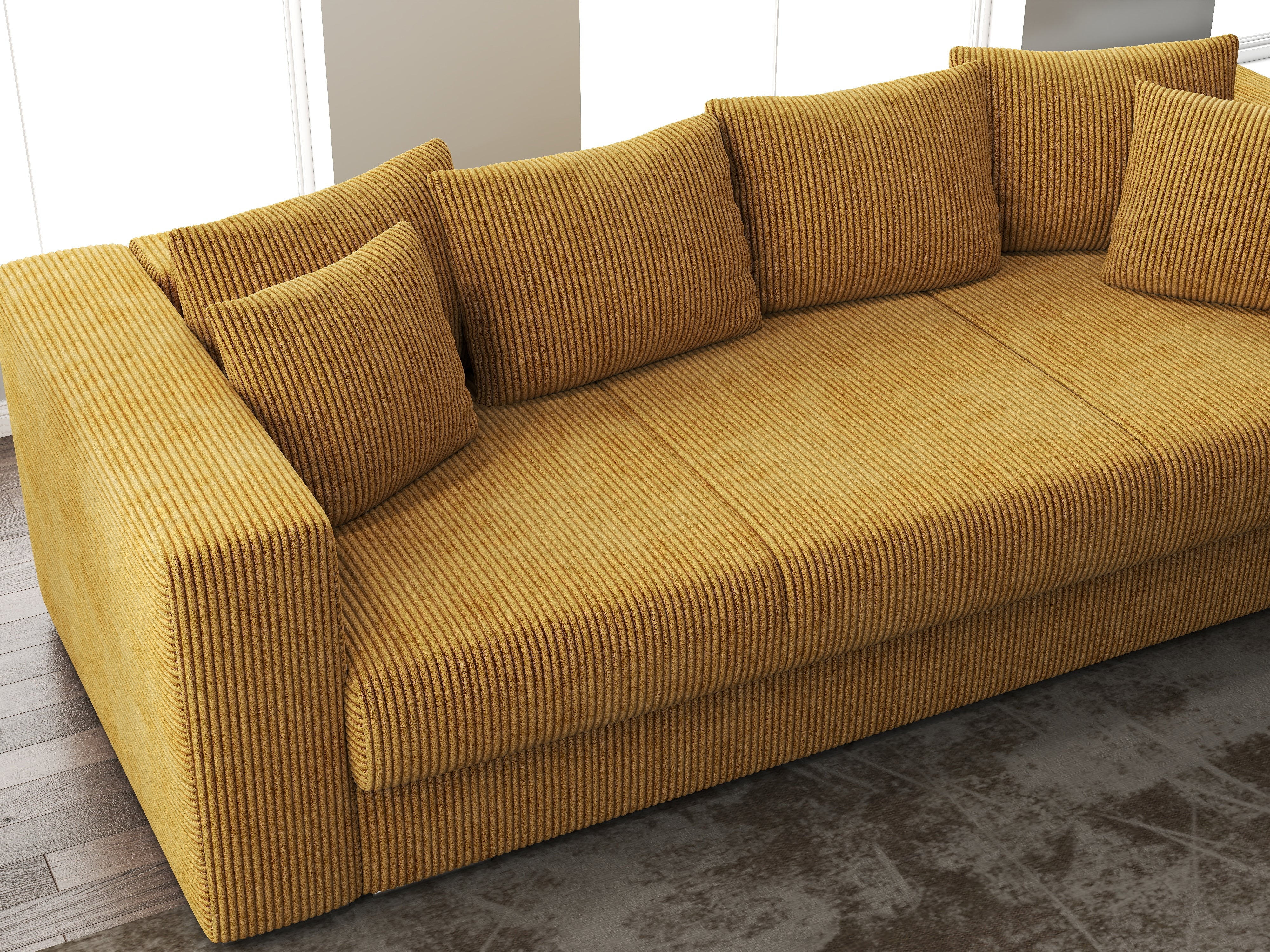 Canapea extensibilă dumonde cu ladă de depozitare si sezut confortabil din spuma HR, Gloria Zoom Mustar 240x100 cm Fabrica