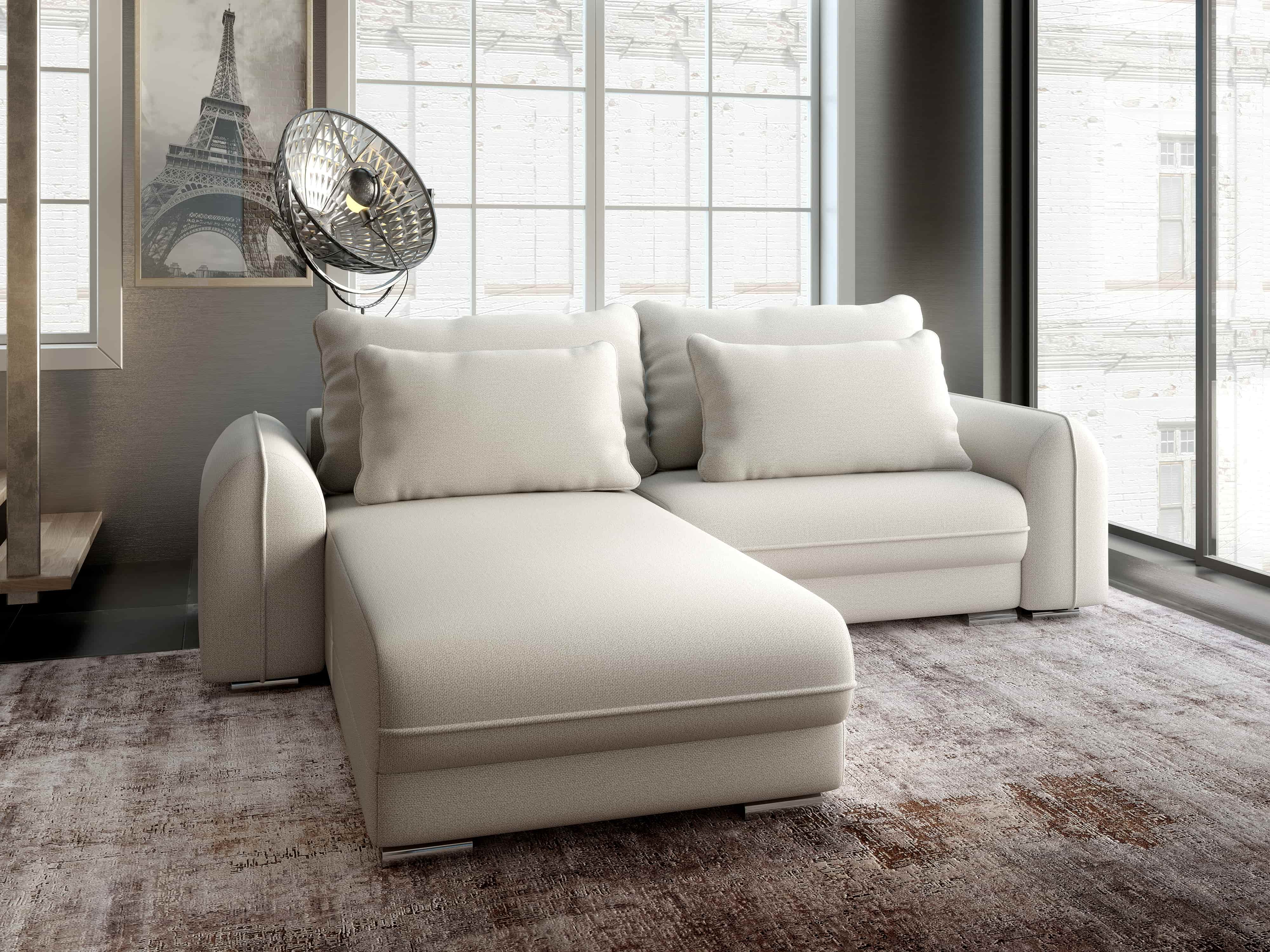 Colțar extensibil dumonde cu ladă de depozitare si sezut confortabil din spuma HR, Denver Enjoy Bej 275x185 cm Fabrica