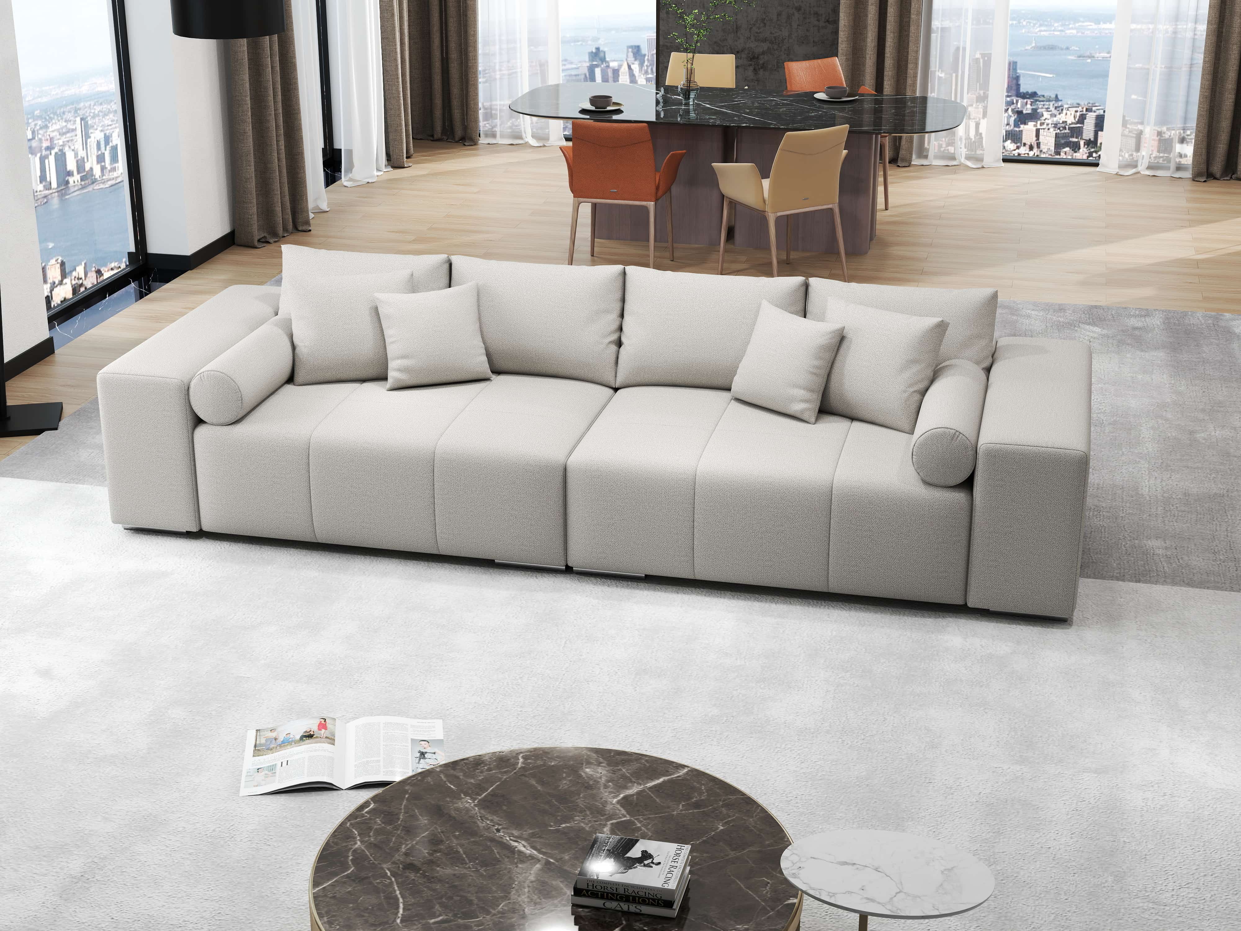 Canapea extensibilă dumonde cu ladă de depozitare si sezut confortabil din spuma HR, Marbela Enjoy Beige XXL 295x100 cm fabrica