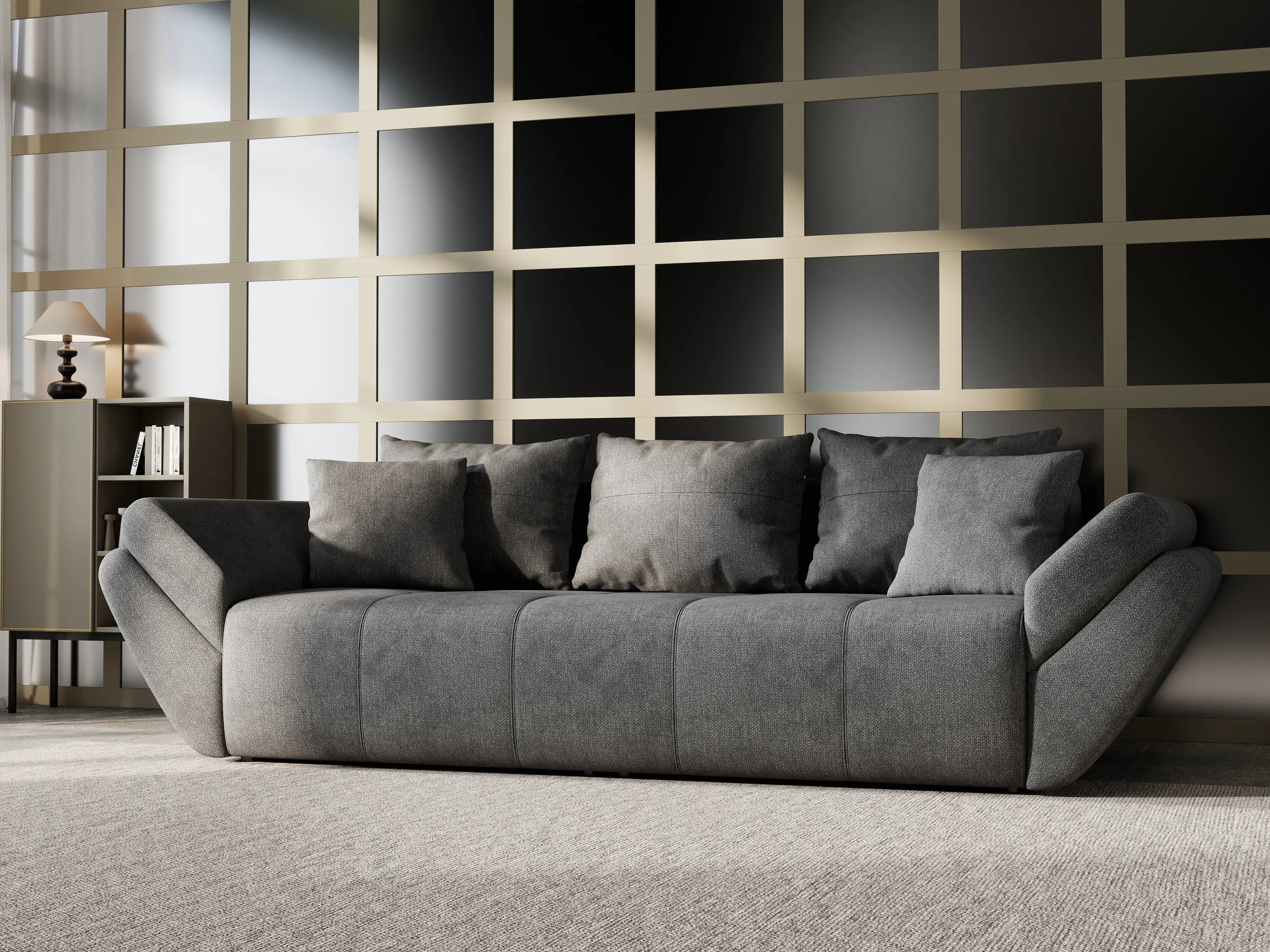 Canapea extensibilă dumonde cu ladă de depozitare si sezut confortabil din spuma HR, Berlin Enjoy Kaki 250x100 cm Fabrica