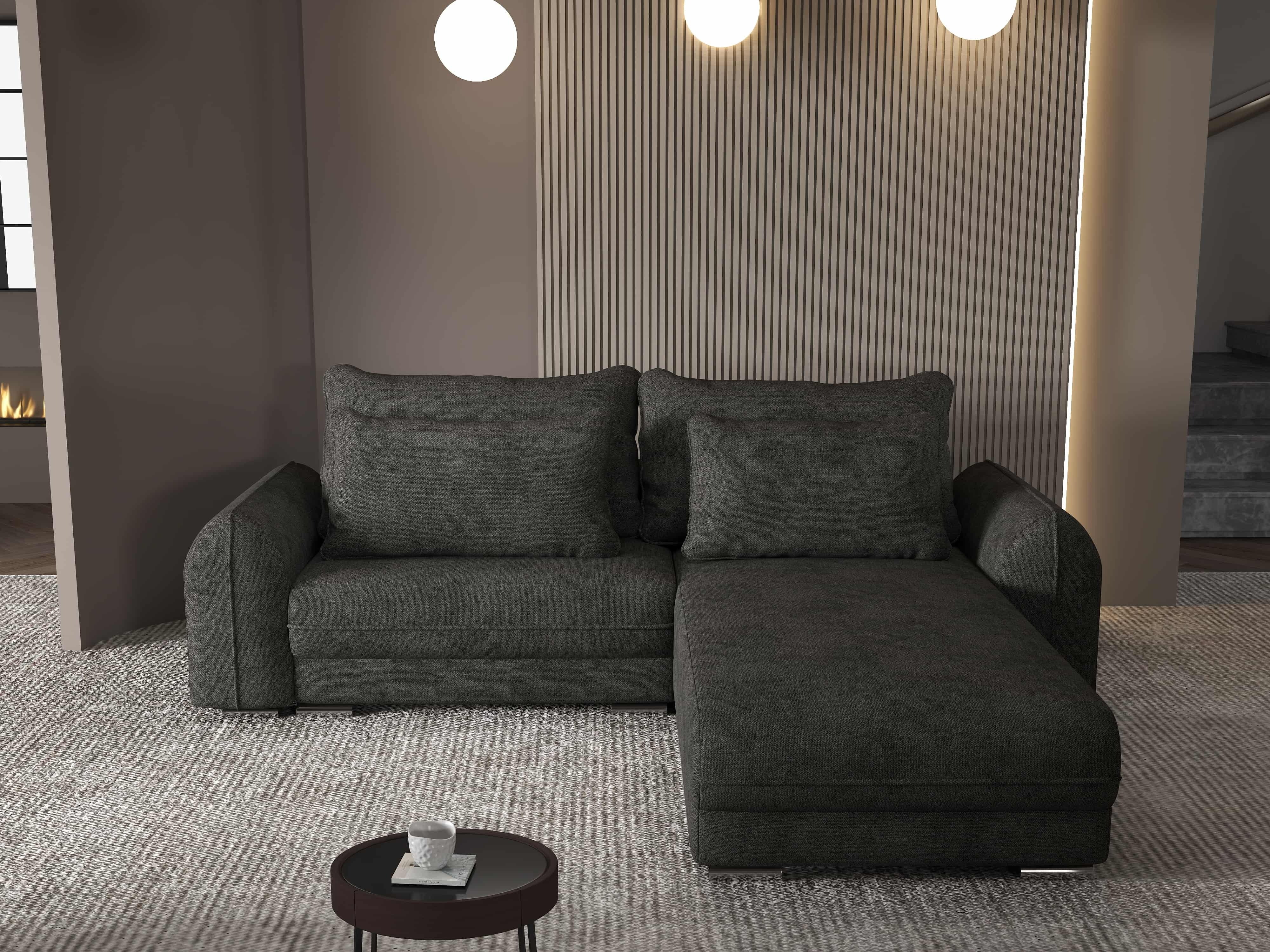 Colțar extensibil dumonde cu ladă de depozitare si sezut confortabil din spuma HR, Denver Enjoy Negru 275x185 cm II Fabrica