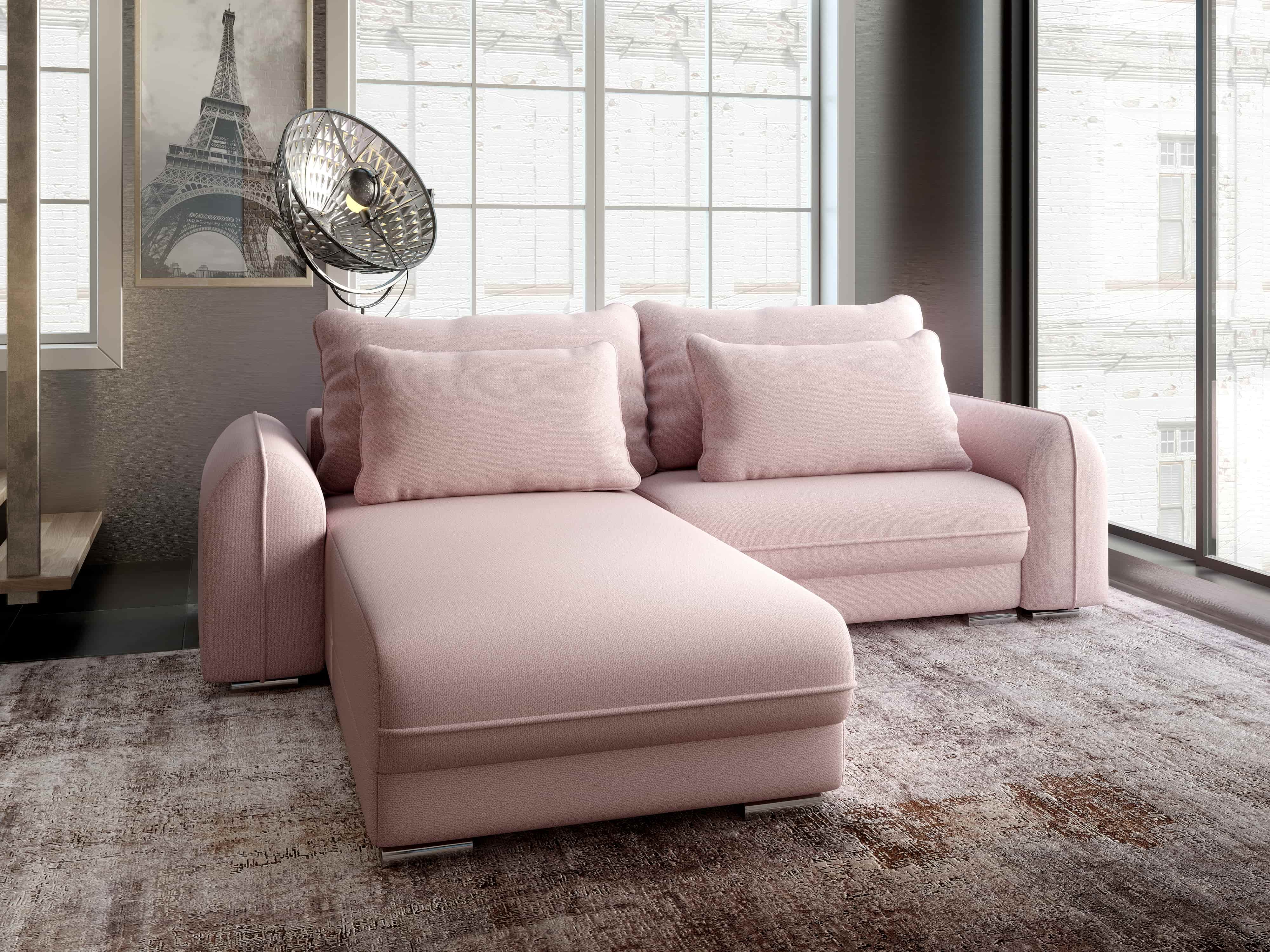 Colțar extensibil dumonde cu ladă de depozitare si sezut confortabil din spuma HR, Denver Enjoy Flamingo 275x185 cm Fabrica