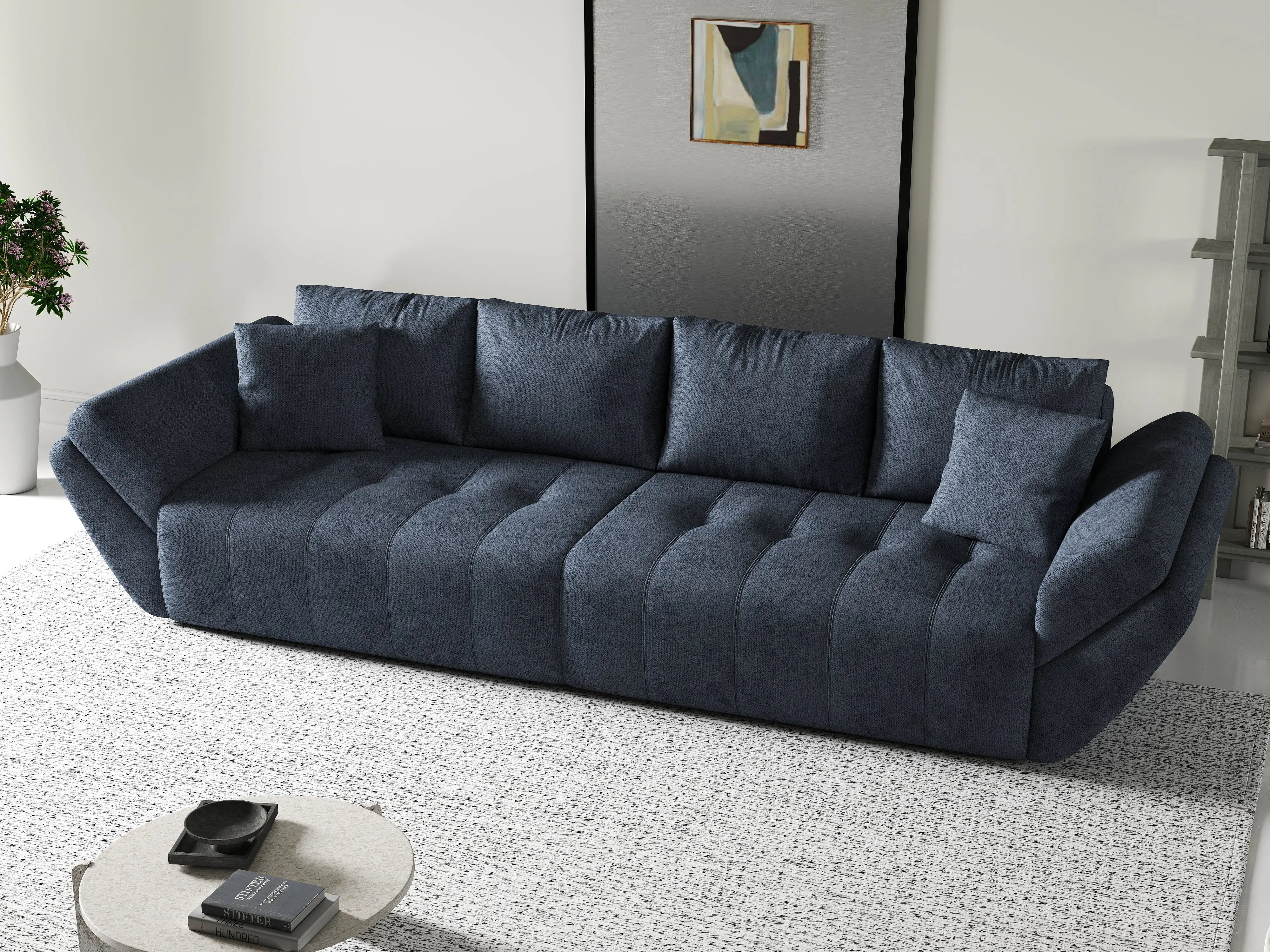 Canapea extensibilă dumonde cu ladă de depozitare si sezut confortabil din spuma HR, Berlin Antracit 300x100 cm Fabrica