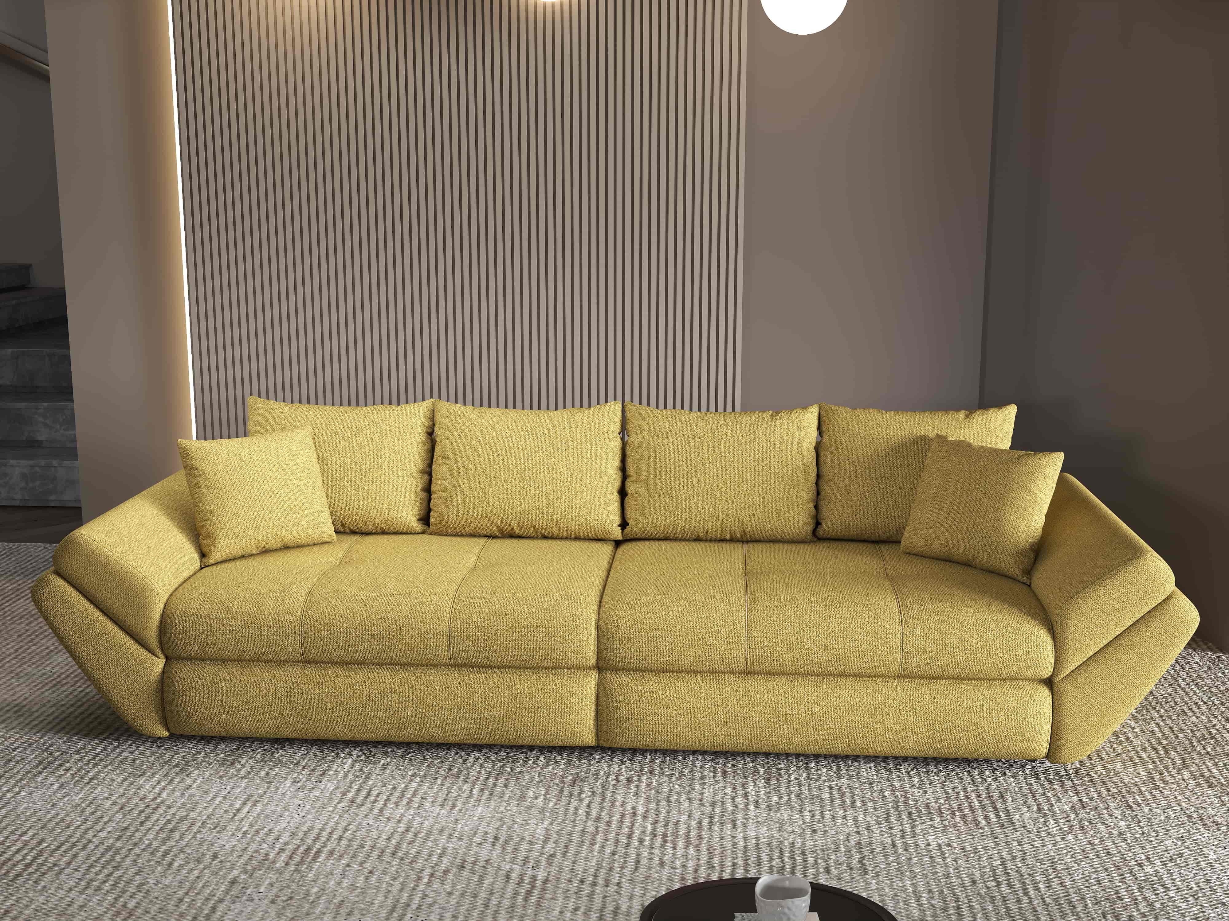 Canapea extensibilă dumonde cu ladă de depozitare si sezut confortabil din spuma HR, Loana Enjoy Melon 300x100 cm Fabrica