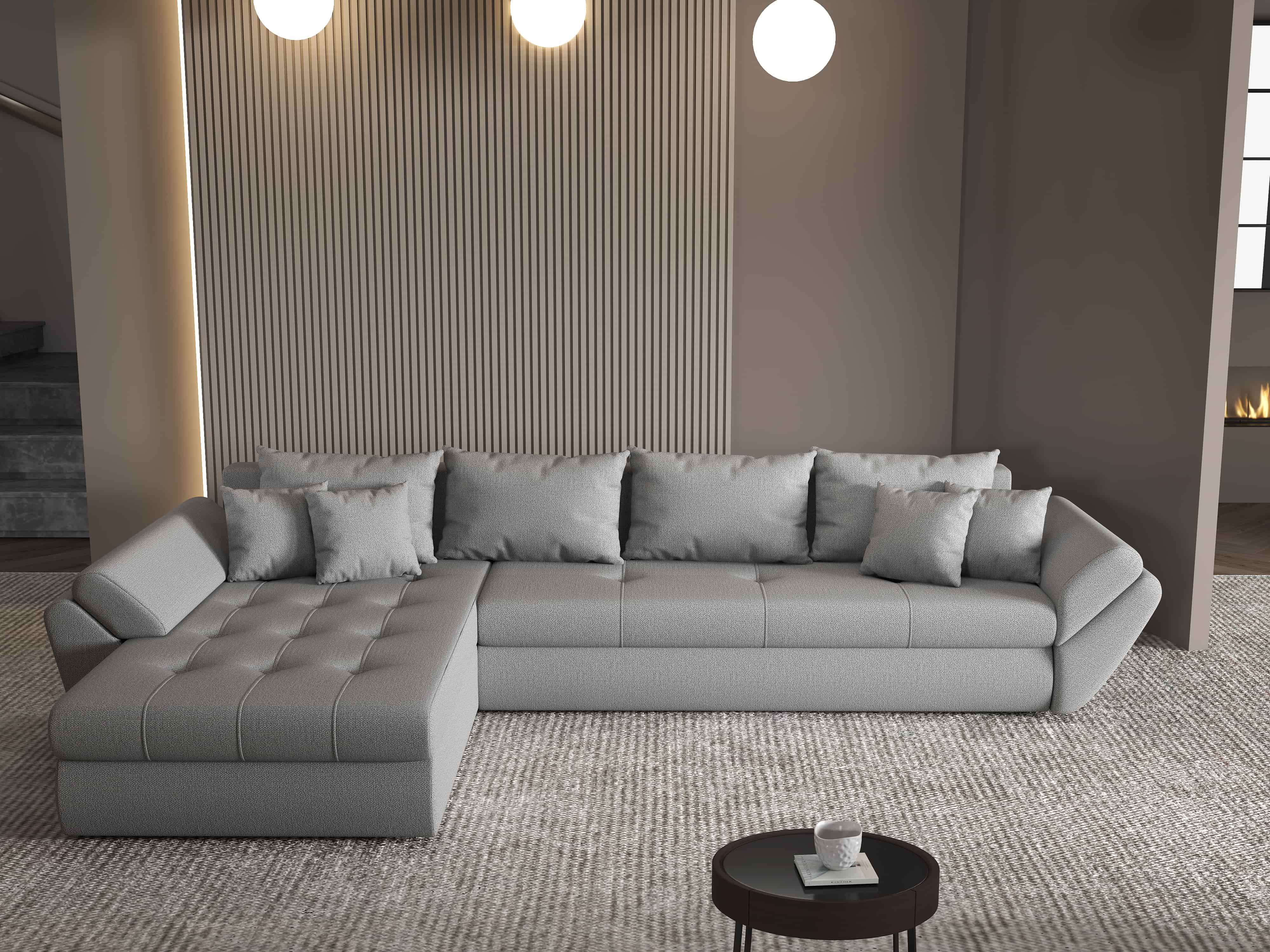 Colțar extensibil dumonde cu ladă de depozitare si sezut confortabil din spuma HR, Loana XL Enjoy Gri 335x185 cm Fabrica