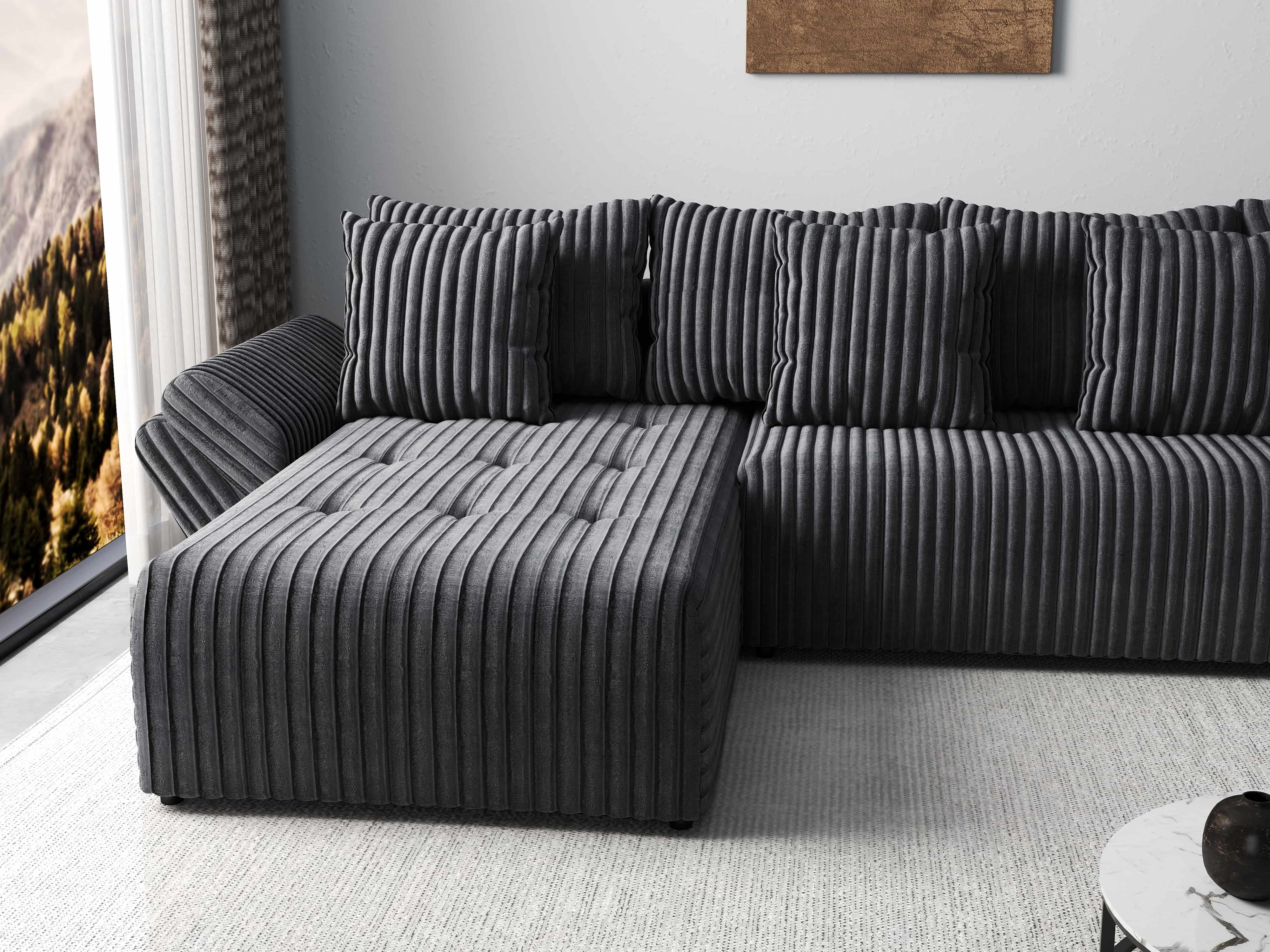 Colțar extensibil dumonde cu ladă de depozitare si sezut confortabil din spuma HR, Berlin XL Ambience Grey 350x185 cm Fabrica