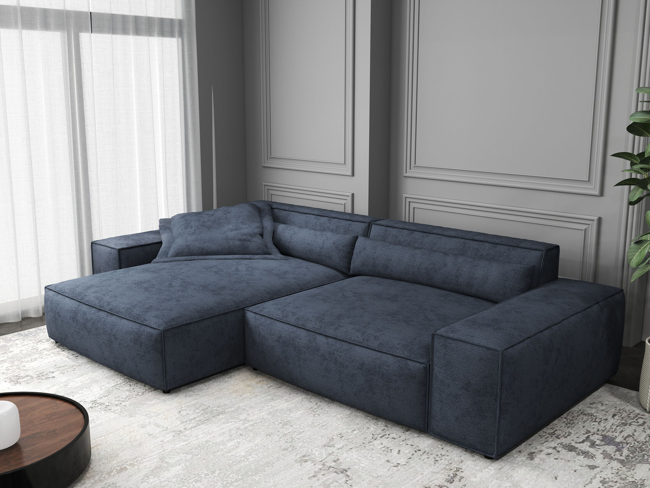 Colțar dumonde cu șezut confortabil din spumă HR, Marvelo Enjoy Antracit 264x175 cm